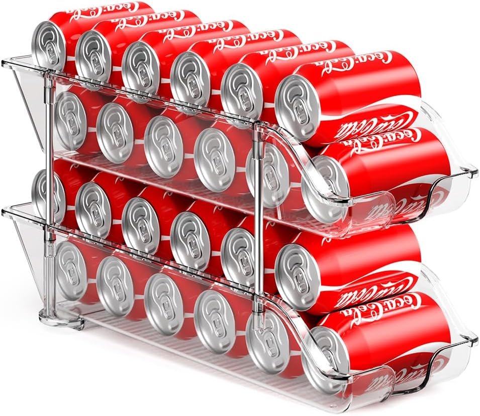 Stackable Soda Can Organizer for Pantry or Fridge, Holds 24 Cans | Heavy-Duty, Clear PET, Space-Saving Drink Organizer, Gravity Rolling, Pop can & Food can Dispenser/Storage/Container
