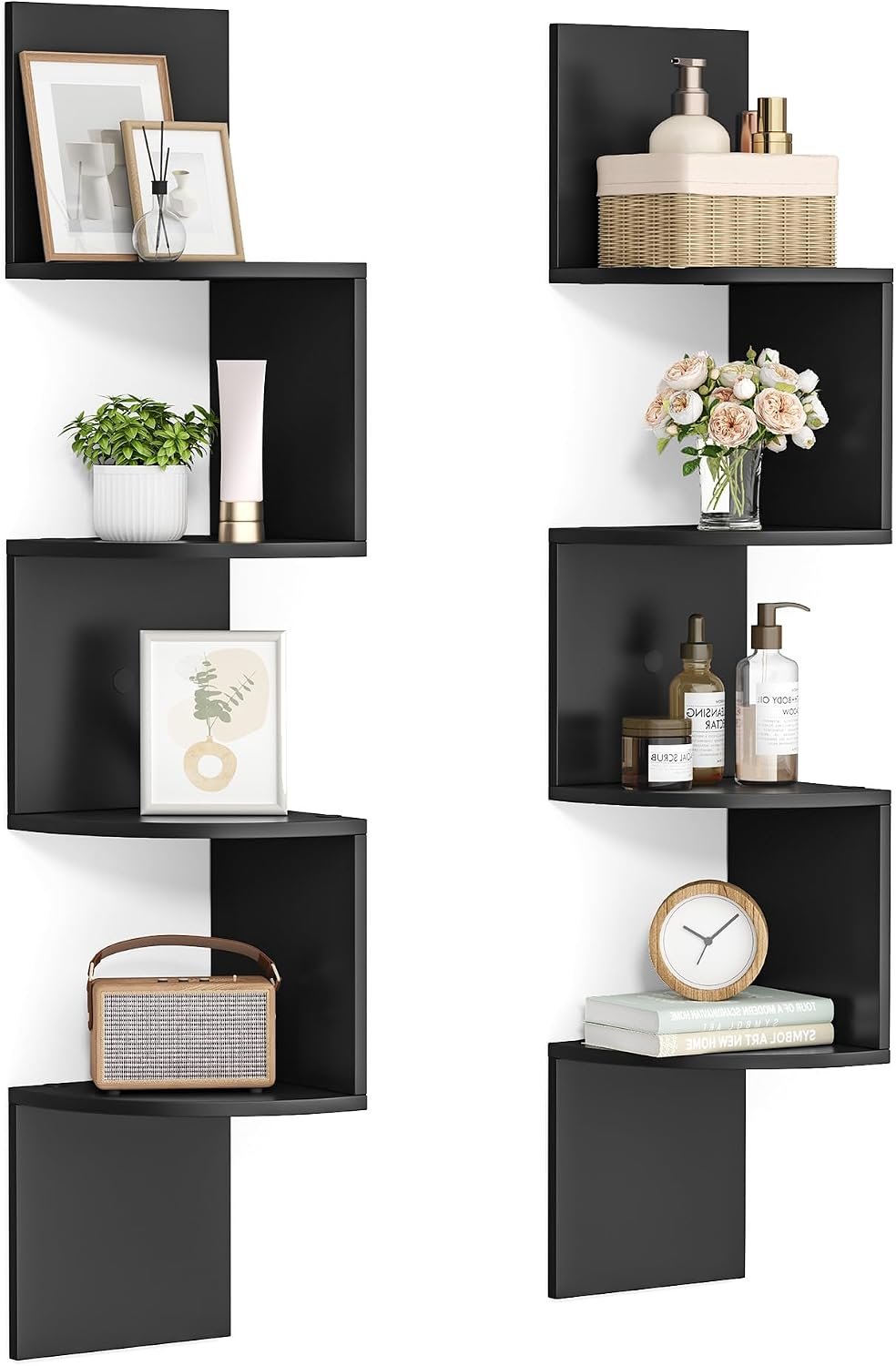VASAGLE Corner Shelves Wall Mount, 4-Tier Floating Bookshelves, Set of 2 | Corner bookshelves plant shelves, Ink Black, CUSTOS Collection, for Bedroom, Living Room, Bathroom, Home Office, ULBC704BC01S