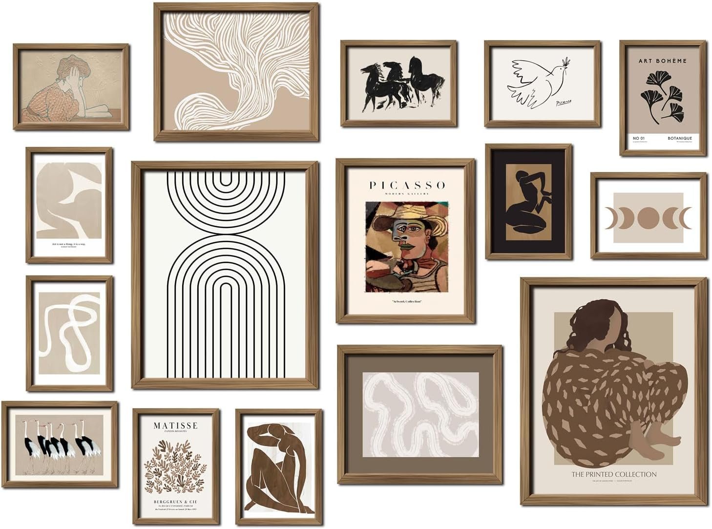 ANERZA 16 PCS Boho Eclectic Wall Art Decor, Abstract Gallery Wall Collage Kit Prints for Bedroom Bathroom, Minimalist Posters for Living Room Aesthetic, Beige and Brown Dorm Home Decor