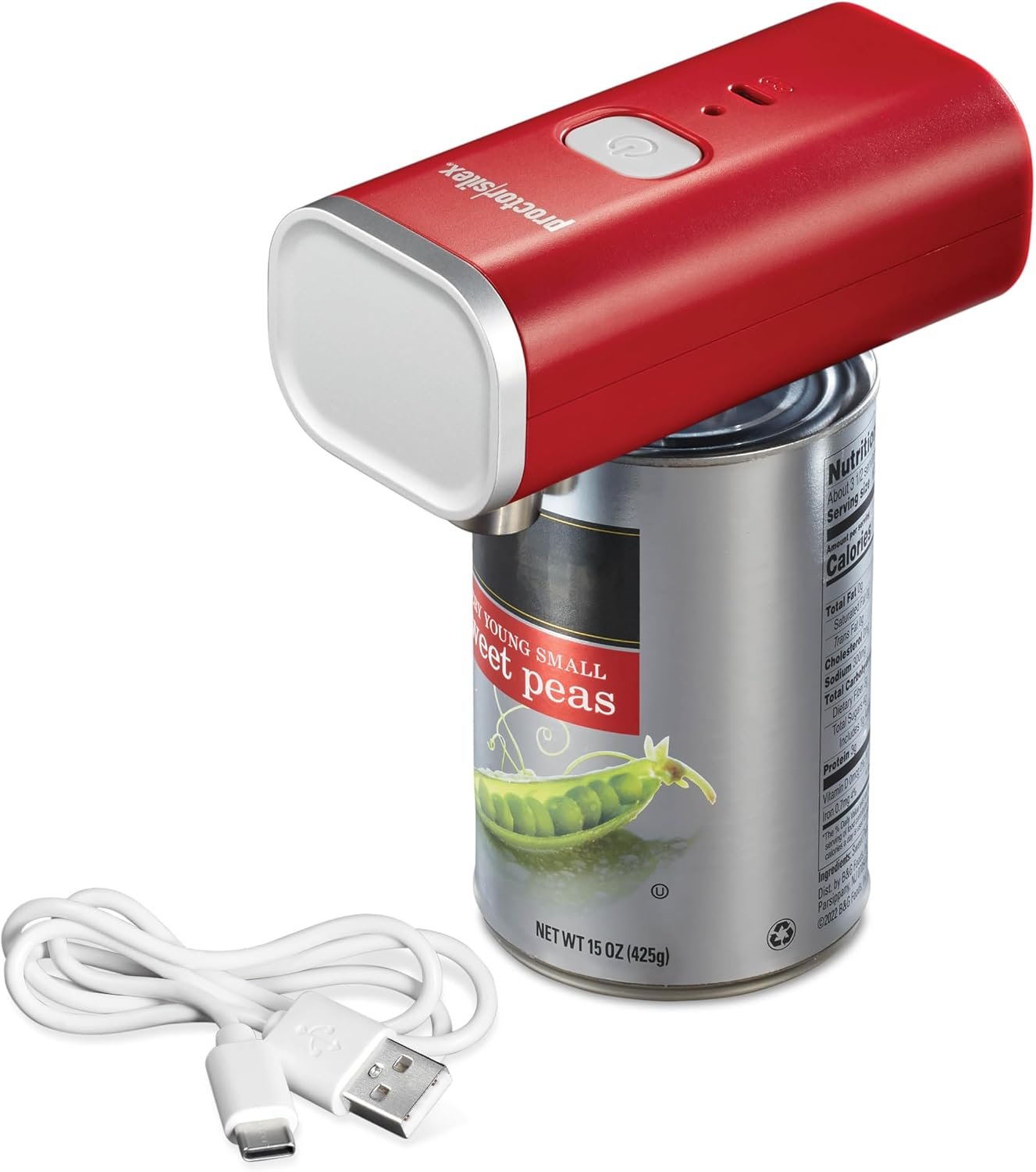 Proctor Silex Hands-Free Cordless USB Rechargeable Electric Can Opener | Automatic Shutoff | Self-Aligning | Smooth Touch Lid Edges | Compact & Easy to Store | Red | 76505