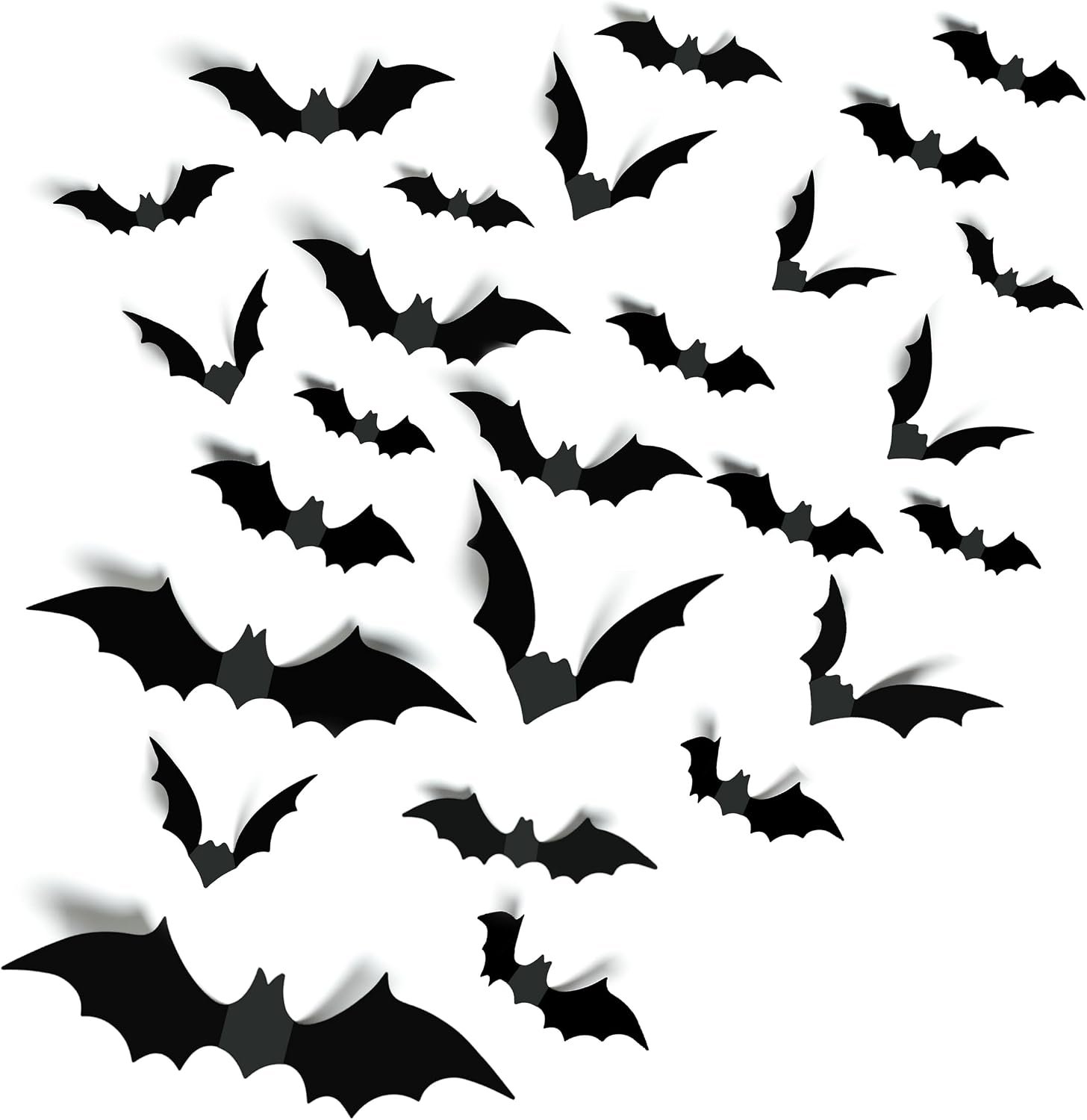 140Pcs 3D Bats Halloween Decorations Realistic PVC Wall Decor | Black Scary Bat Stickers, DIY Party Supplies, Indoor Bathroom Creepy Home Decor