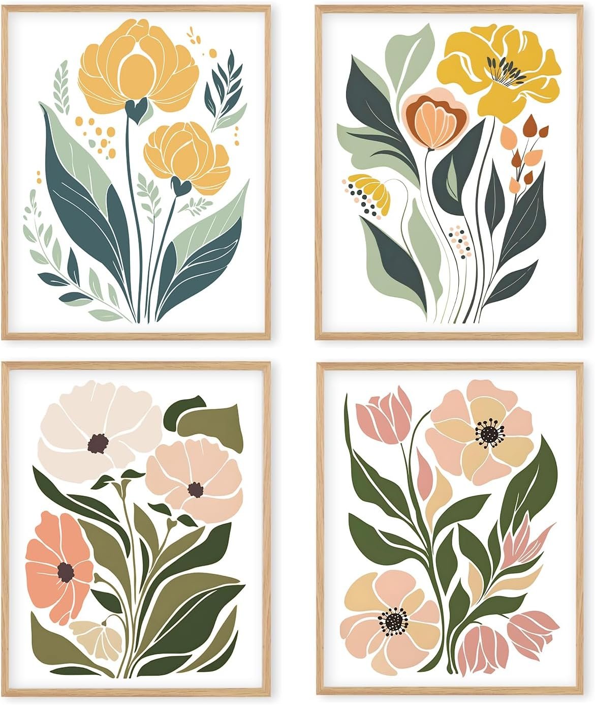 Boat Wades Boho Floral Unframed Wall Art Prints,Abstract Floral Posters & Prints For Living Room Bedroom Home Dorm Decor,Minimalist Wall Art Prints 8×10 Set Of 4