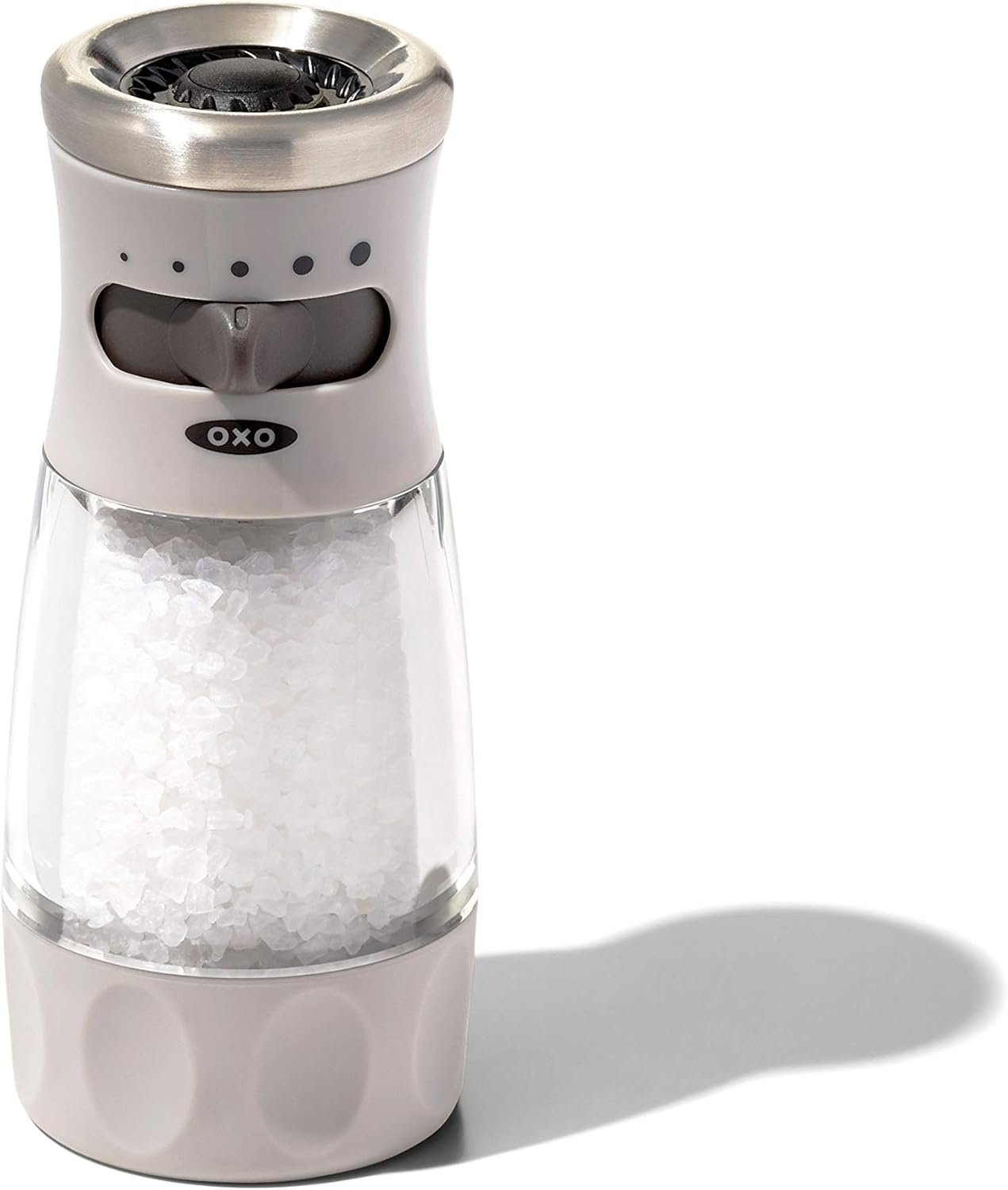 OXO Good Grips Contoured Salt Grinder with Adjustable Ceramic Mill | Adjustable Ceramic Grind, 5 Grind Settings, Refillable, Mess-Free Cap, Non-Slip Grip, Salt or Pepper Grinder, Easy to Use