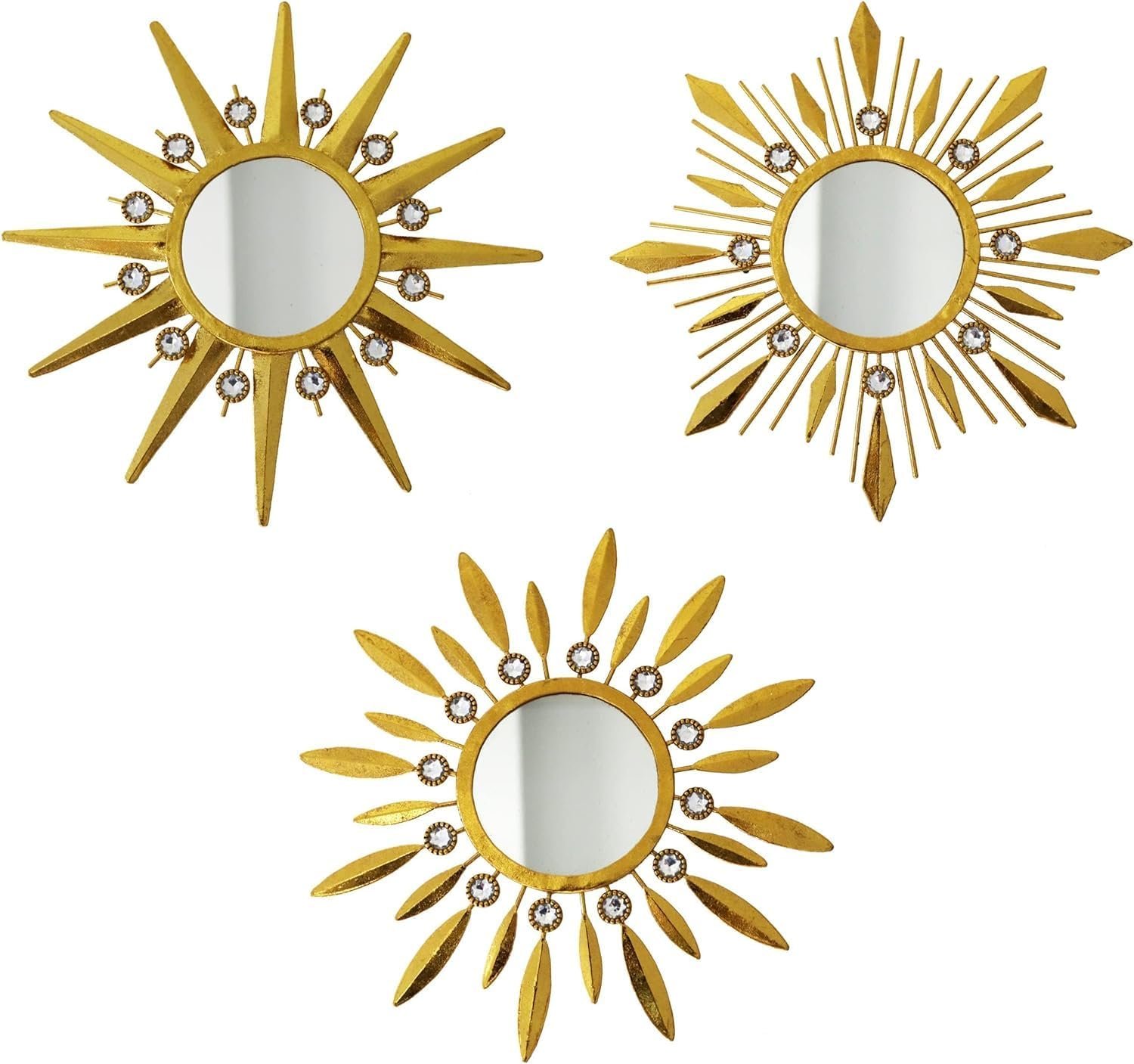 Champagne Gold Round Mirrors for Wall Art Pack of 3 Decorative Mirror | Wall Home Decor& Vintage Room Decor, Sunburst Circle Mirrors Modern Valentine Gifts for Women & Moms
