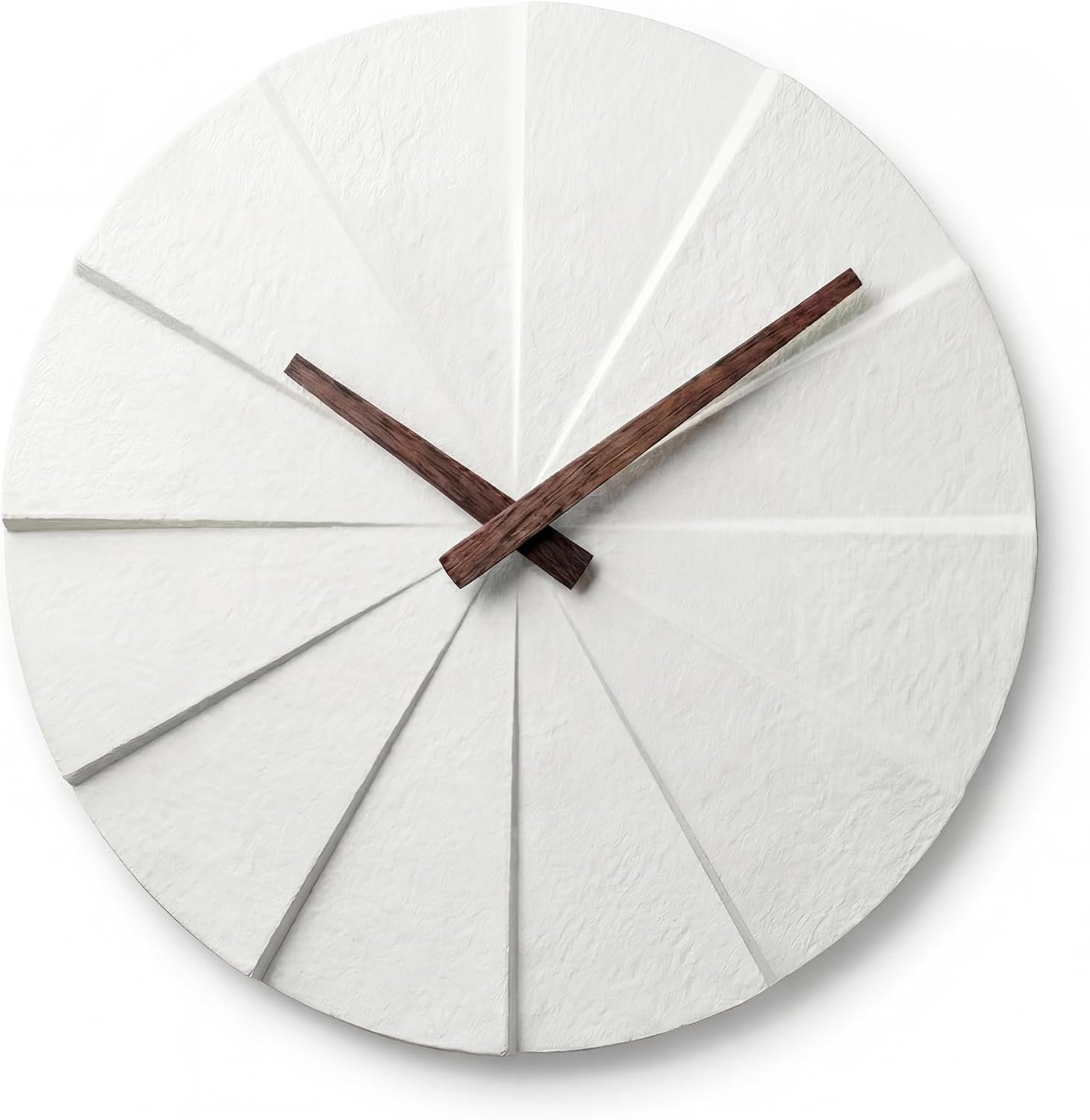 Driini Staircase Modern Wall Clock – Unique Frameless Concrete Design – Contemporary, Minimalist Decor; No Numbers – Silent Battery Operated Clocks with Decorative Wooden Hands (White + Walnut, 10.5″)