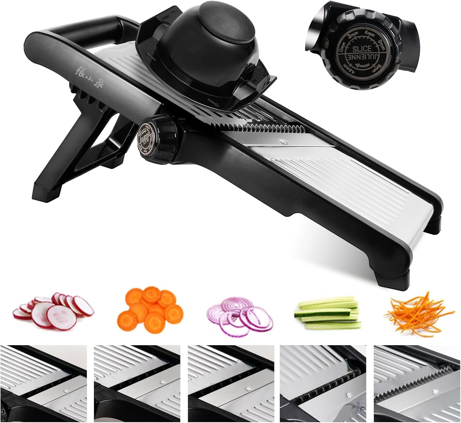 Adjustable Mandoline Slicer 5-in-1 Stainless Steel Vegetable Cutter with Ultra Sharp Blades, Julienne Slicer & Shredder for Potato, Onion