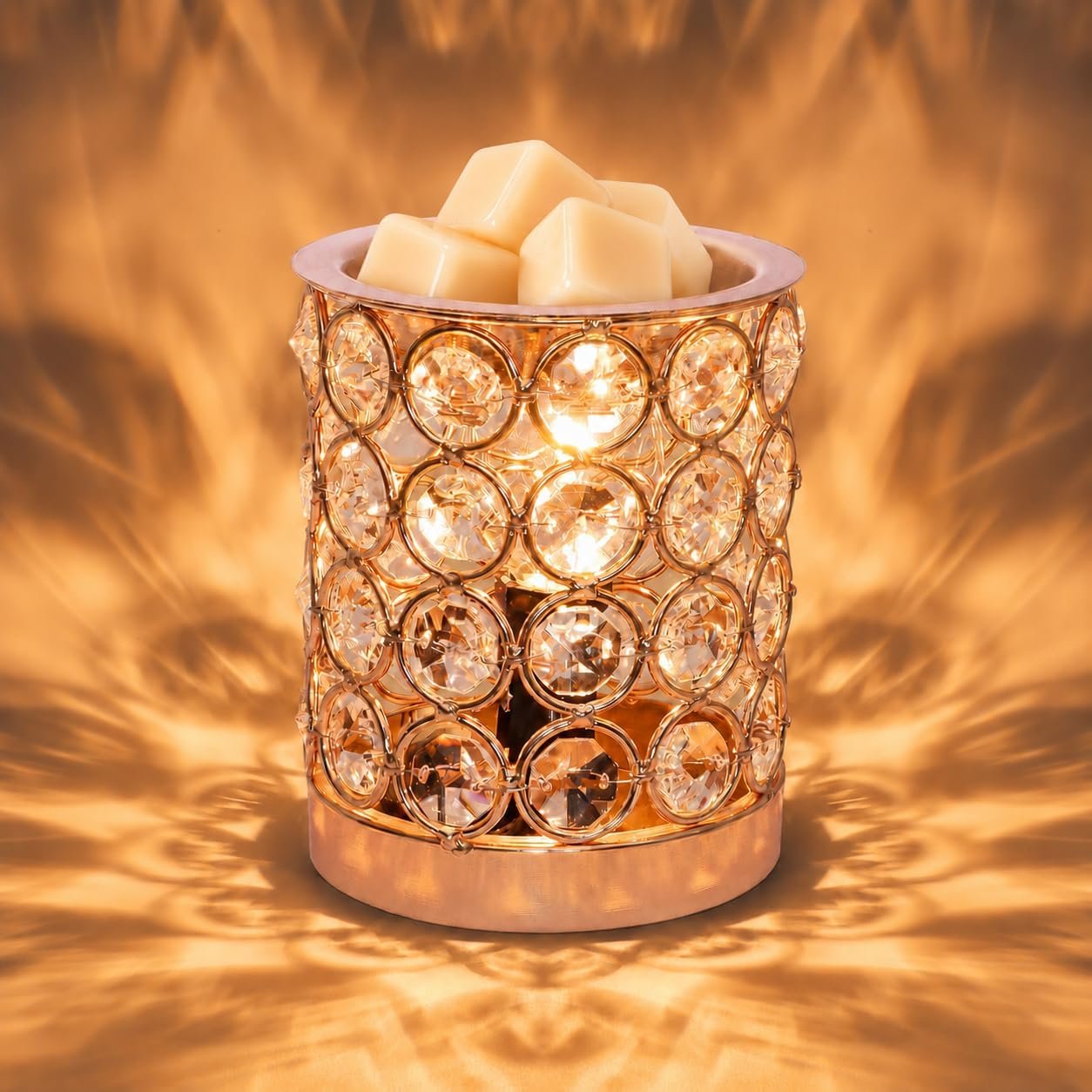 Crystal Wax Melt Warmer 2-in-1 Night Light Fragrance Warmer (01-Gold) | Scented wax cubes melter,home office decor,Valentine’s Day & birthday gift for women,mom,girls