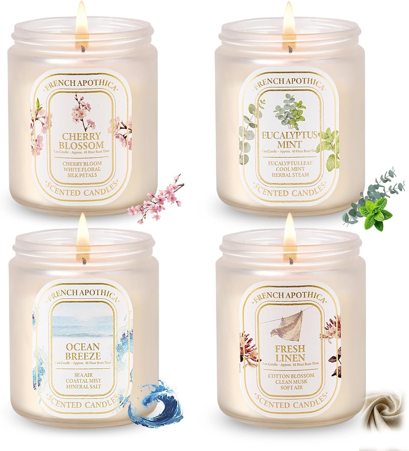 4 Pack Scented Candles for Women: Natural Soy Candles for Home Scented | Long-Lasting Aromatherapy Candle Set, Candle Gift Set with Eucalyptus Mint, Floral & Fresh Scents, Relaxation Gifts for Women