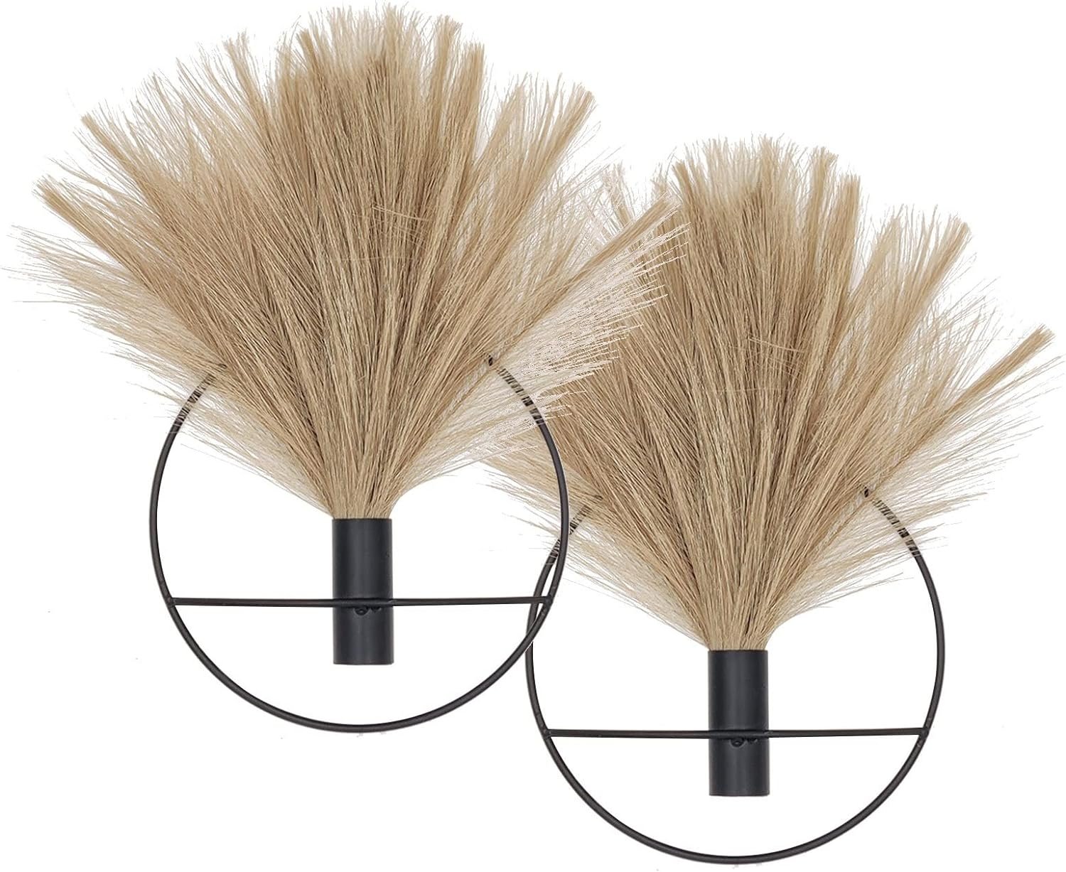 Pretty Jolly Boho Wall Decor, Wall-Mounted Metal Art, Hanging Artificial Pampas Display, Living Room, Bedroom, Bathroom, Diningroom, Fake Faux Plant 2 Pack Black Brown | Morden Artificial Greenery Display，2 Pack Coffee Hanging Planter For Living Room, Bedroom, Bathroom, Dining room