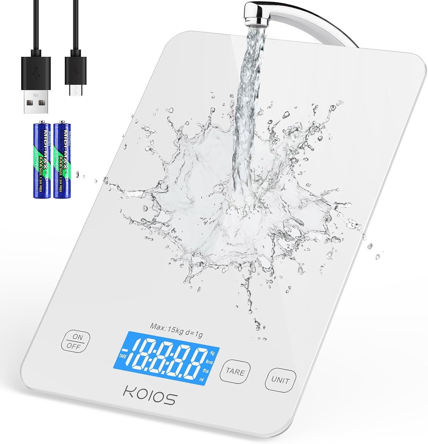 33lb Kitchen Scale 0.1oz Precision,Batteries & Type-C Charging(White) | Compact Food Scale with 5 Units & Tare Function, LCD Backlit Display, Easy to Clean, Ideal for Cooking Baking & liquids
