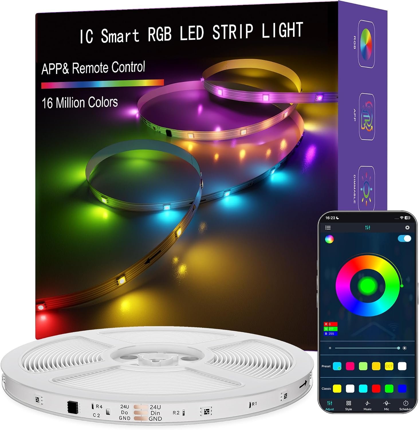 LED Lights for Bedroom, 65.6FT IC RGB LED Strip Lights, Smart Control | Color Changing, Multiple Colors Chasing Effects, APP & Remote Control, Timer Function, Music Sync Lights for Party, Kitchen