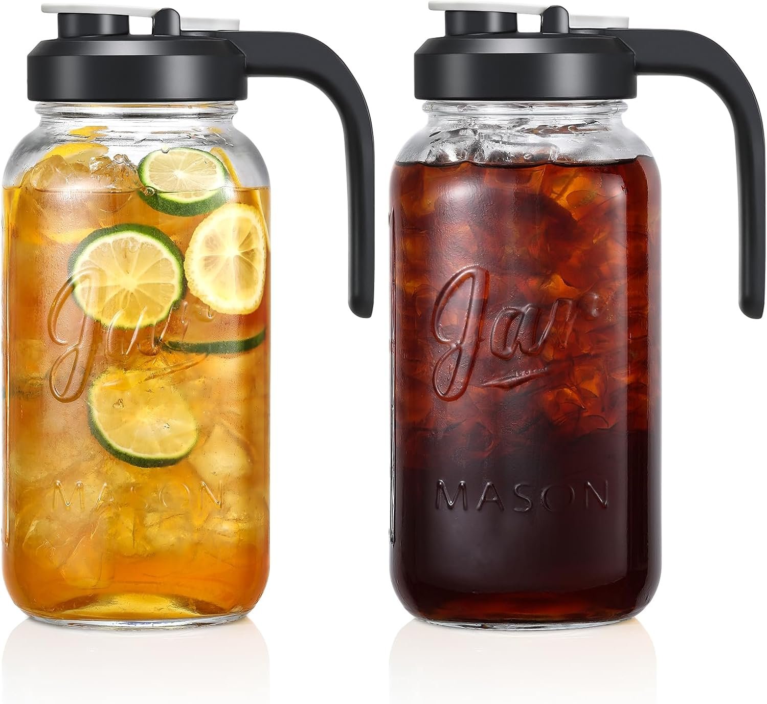 Set of 2, Glass Pitcher with Lid – 2 Quart Mason Jar Pitcher with Filter Lid, Wide Mouth Jar Leak-proof Water Jug, Heavy Duty Container for Water, Juice, Milk, Tea, Iced Coffee, and Drinks
