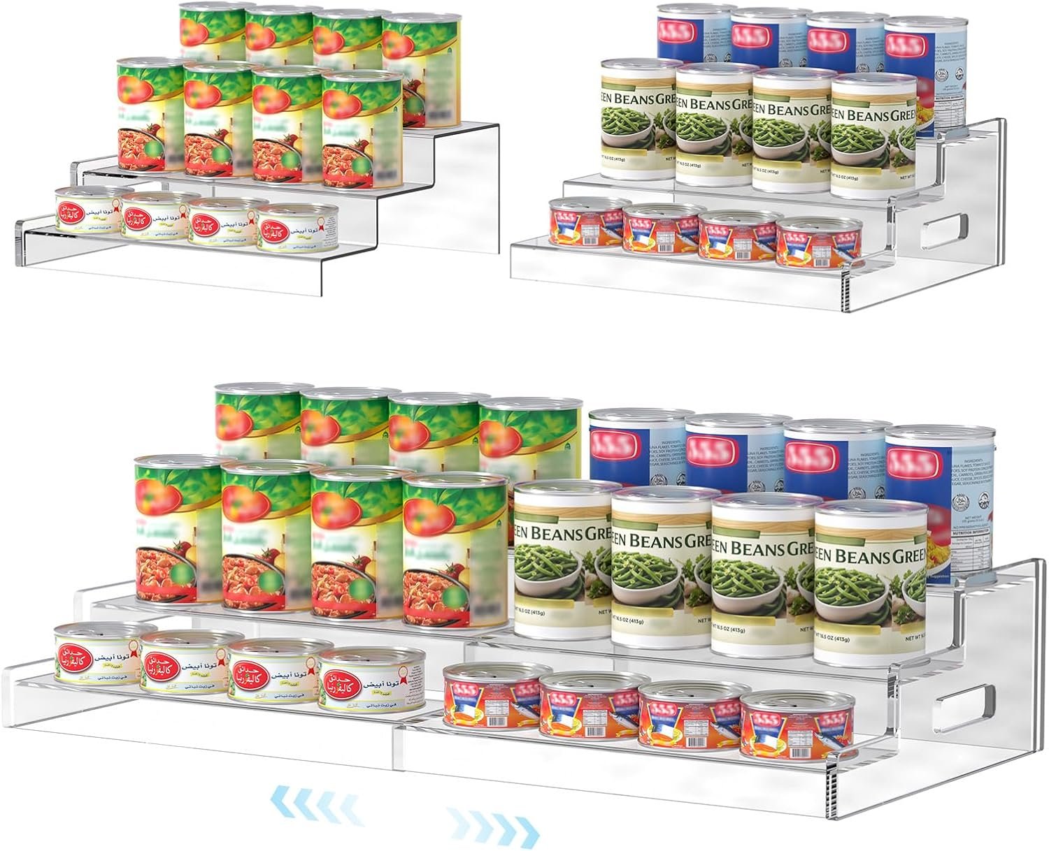 Expandable Can Organizer for Pantry, 3-Tier Adjustable Can Storage Holder | Soda Organizer Holds Up to 24 Cans, Acrylic Canned Food Organizer for Pantry, Cabinet, Countertop, Kitchen
