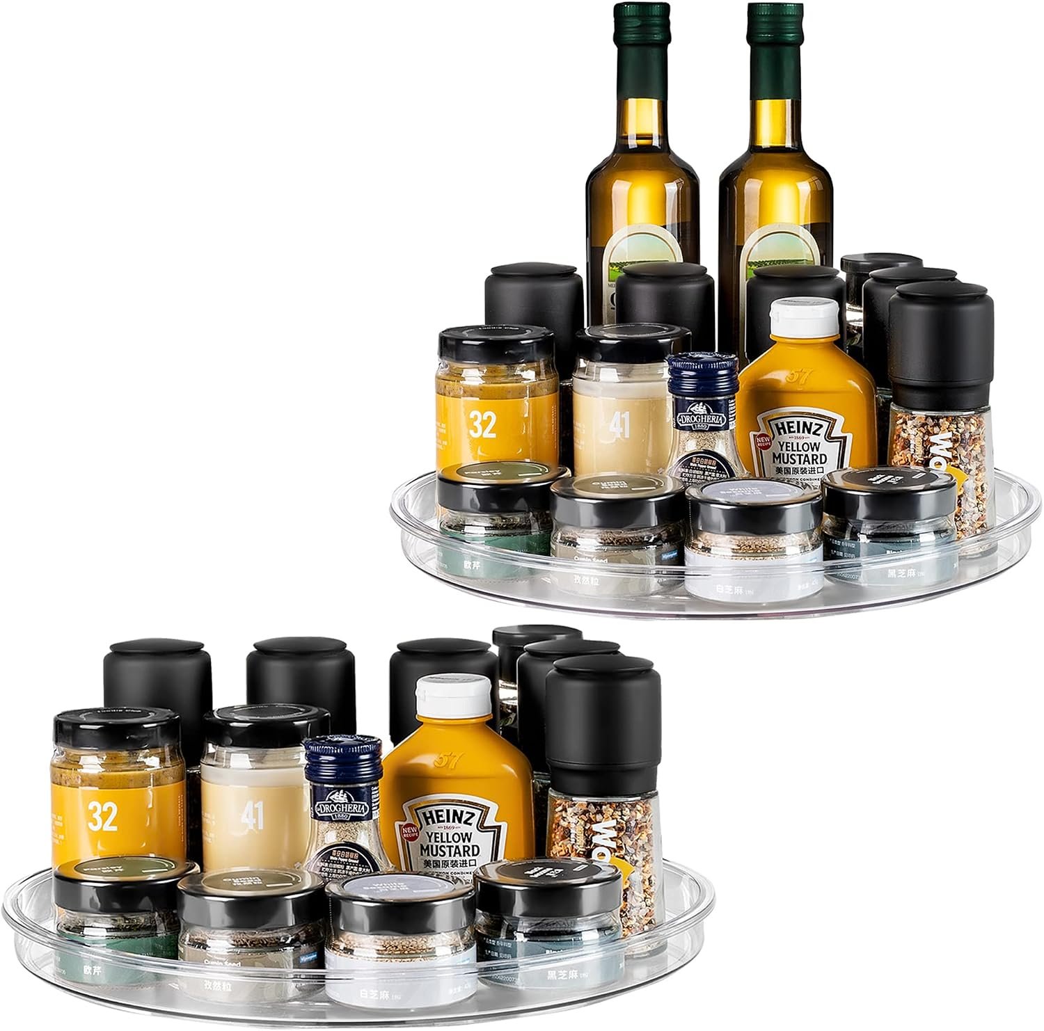 Large 13″ Lazy Susan Cabinet Organizer, Non-Skid Lazy Susan Turntable Clear Lazy Susan Tray Storage Containers for Pantry, Kitchen, Countertop, Bathroom-2 Pack