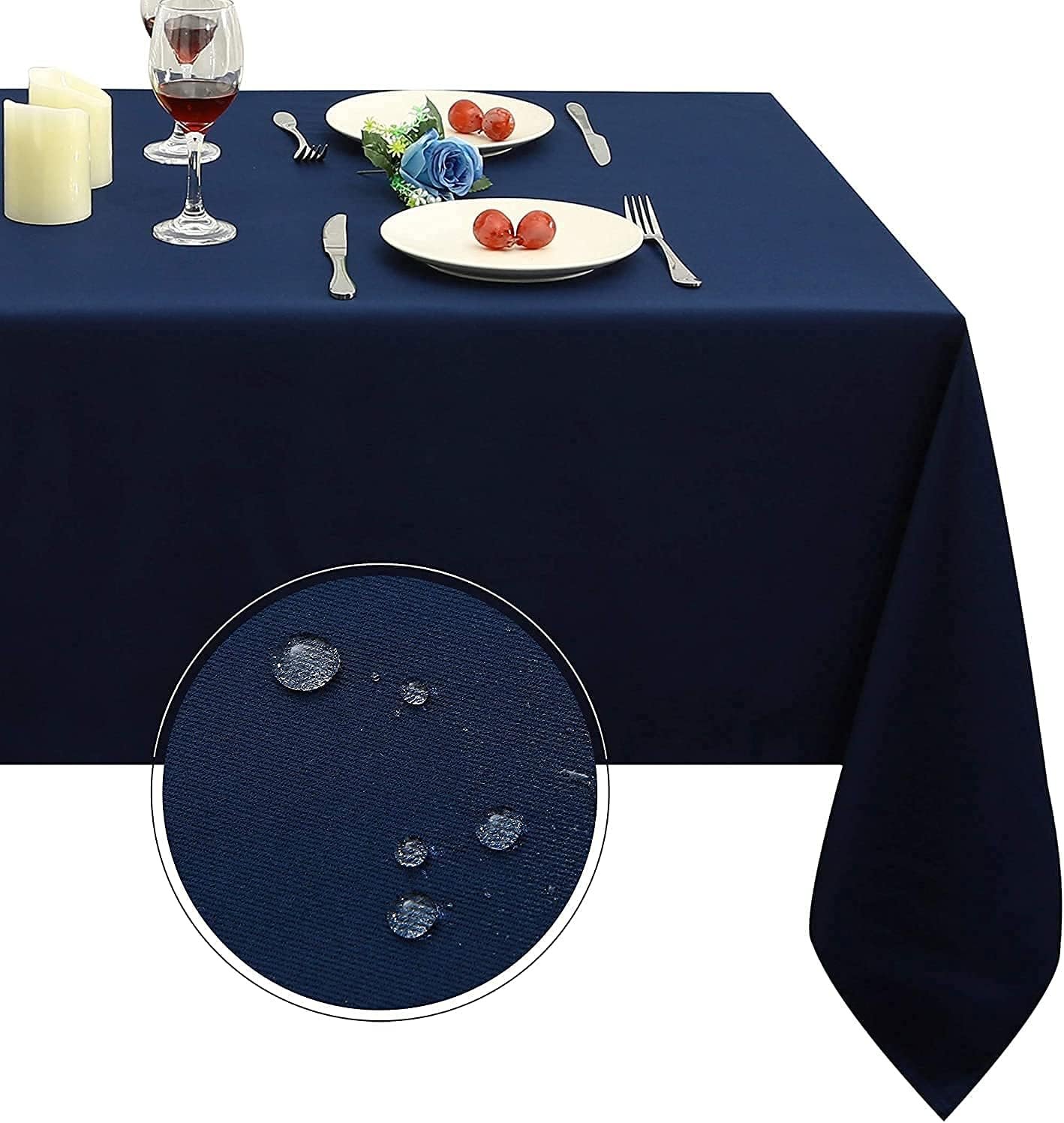 Obstal Rectangle Table Cloth, Navy Blue, 60 x 84 Inch | Oil-Proof Spill-Proof and Water Resistance Microfiber Tablecloth, Decorative Fabric Table Cover for Outdoor and Indoor Use