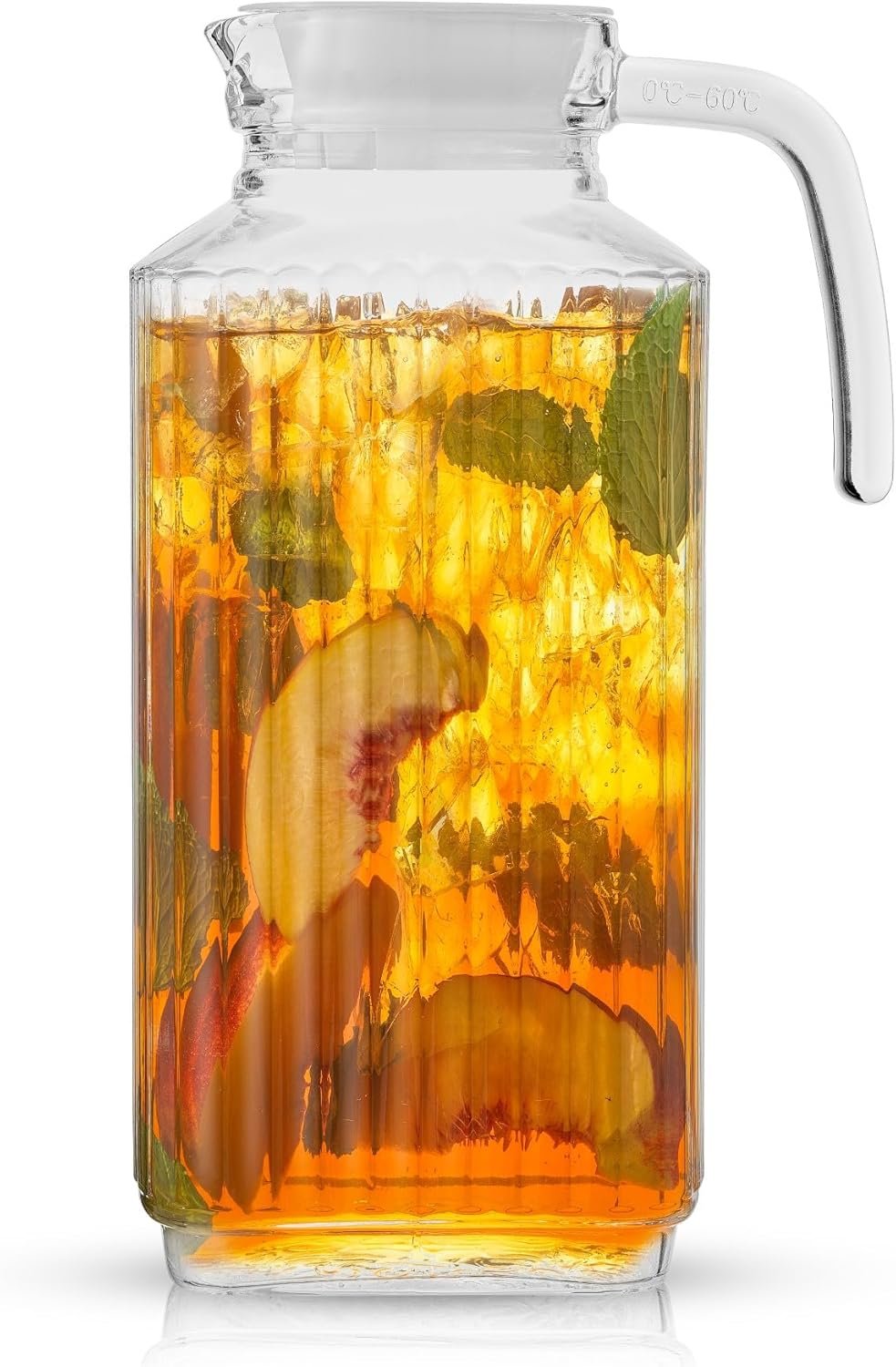JoyJolt 60oz Glass Pitcher with Lid (2 Lids) – Beverage Serveware and Storage Container for Cold Drinks and Liquids. Juice Container, Water Jug, Fridge Pitcher for Iced Tea or Milk