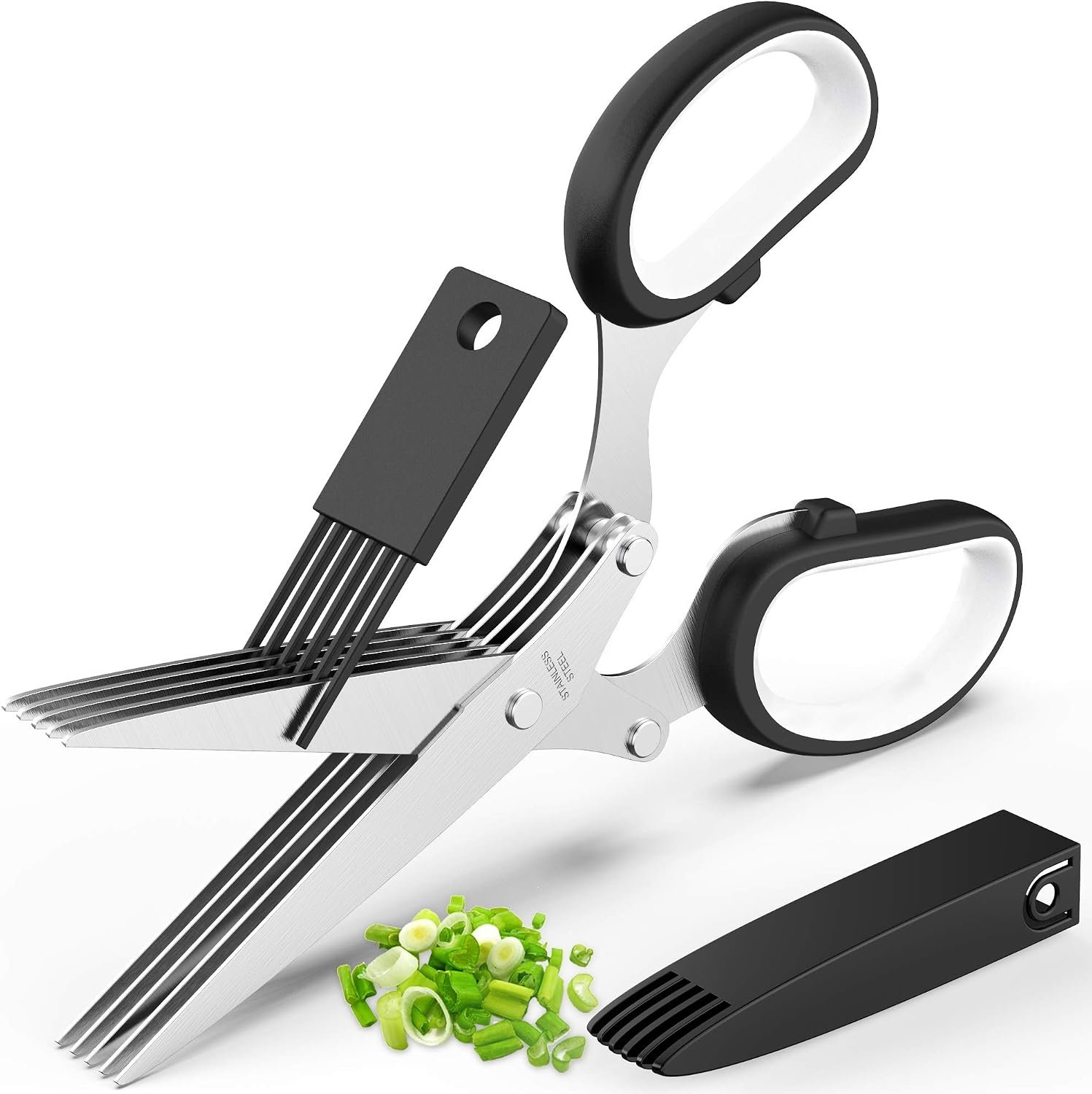 Herb Scissors with 5 Blades and Cover, New Kitchen Gadget 2026 | Herb Chopper for Fresh Herbs – Cut basil, parsley, cilantro and green onions with 5 sharp blades for fast kitchen prep.