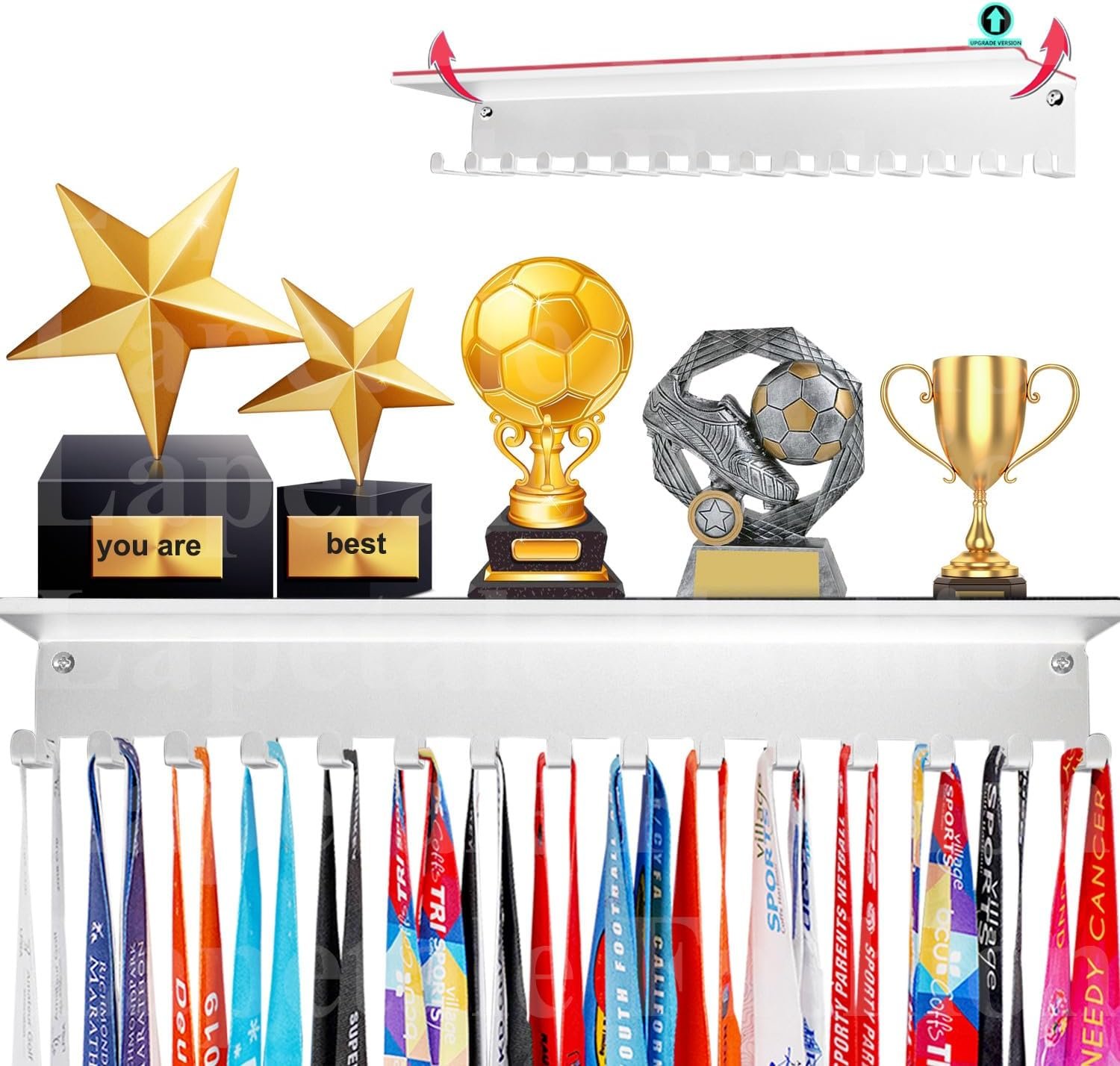 Non-Slip Trophy Shelf,Trophy and Medal Display Shelf, Medal Hanger Display For Wall with 16inchL,Shelves For Trophies medal display Upgraded Medal Holder display For gymanstics,race,soccer,swim
