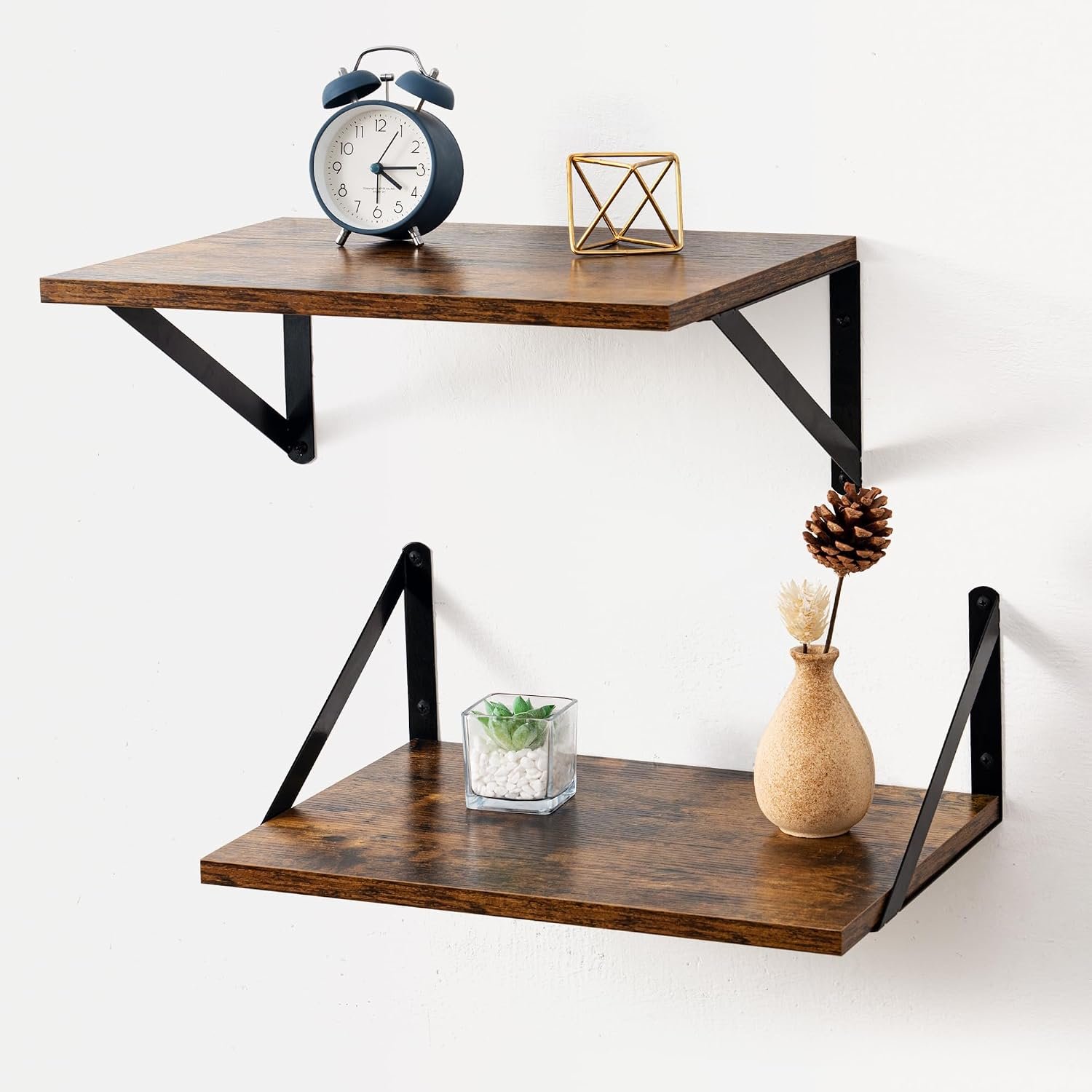 Deep Floating Shelves for Wall, 16W x 12D Rustic Wood Wall Shelves Set of 2, 12 Inch Deep Large Floating Shelves for Decor & Storage, Hanging Shelves for Farmhouse Kitchen Bathroom Bedroom