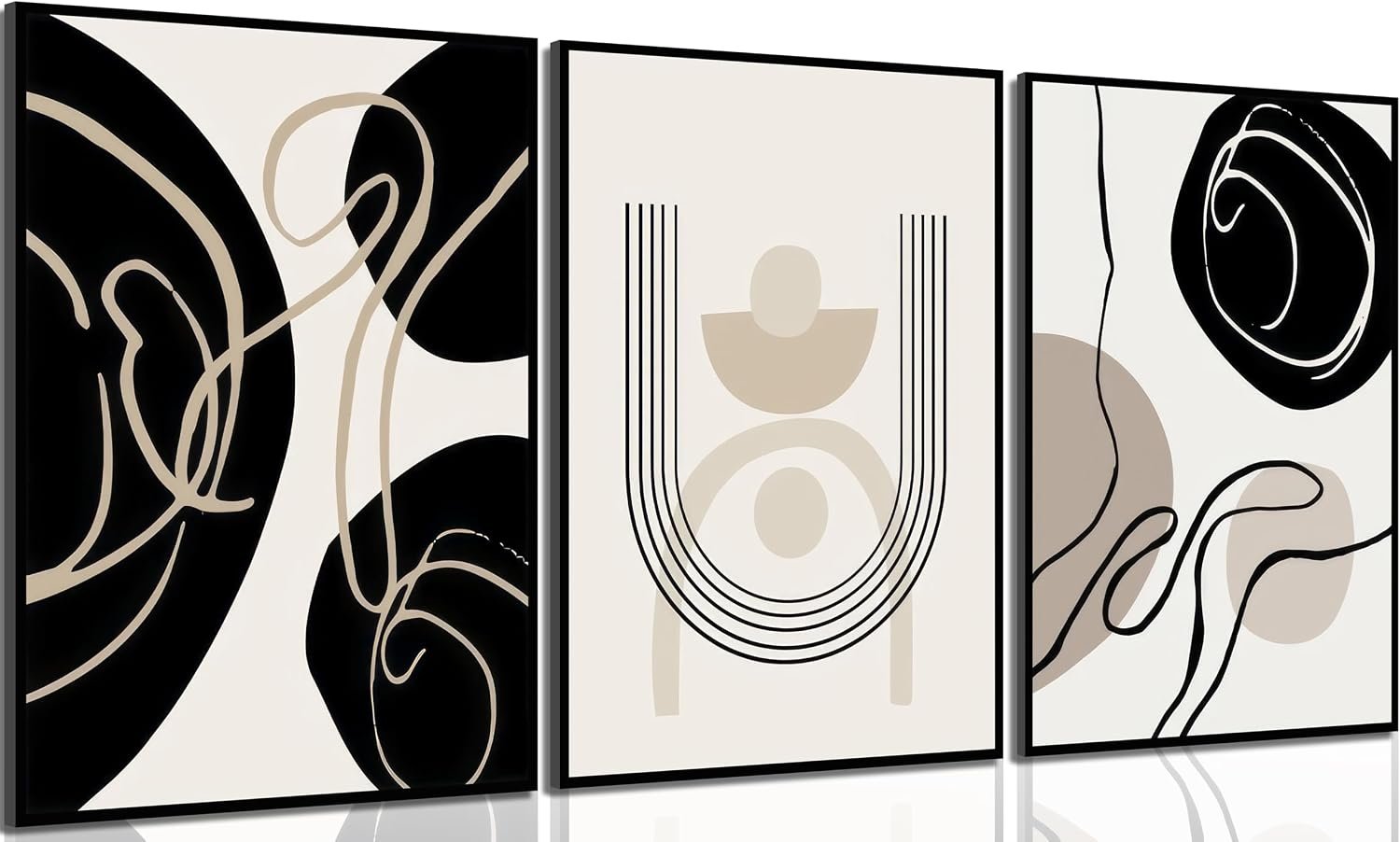 3Pcs Boho Neutral Geometric Wall Art Black and white minimalism Line Painting Wall Decor Mid Century Modern Abstract Poster Print Artwork for Living Room Bedroom Bathroom Home Decoration Unframed