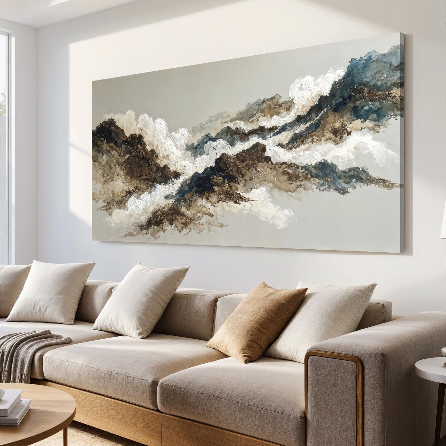 Large Abstract Wall Art For Living Room Modern Canvas Art Wall Decor Grey Brown Mountain Abstract Aesthetic Home Wall Decor Painting Picture For Bedroom Home Office Decor Ready To Hang 29″ X 58″