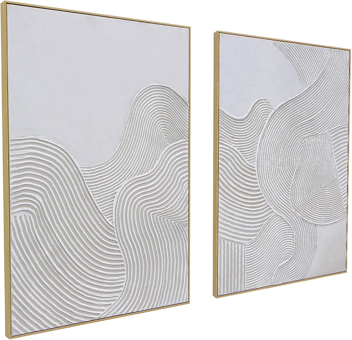 Zessonic Neutral Abstract 3D Textured Hand-Painted Thick Wall Art,28″x40″x2 | Large Framed Abstract Canvas Wall Decor 3D Curve Illustrations Hand painting for Living Room Bedroom Office, Ready to Hang