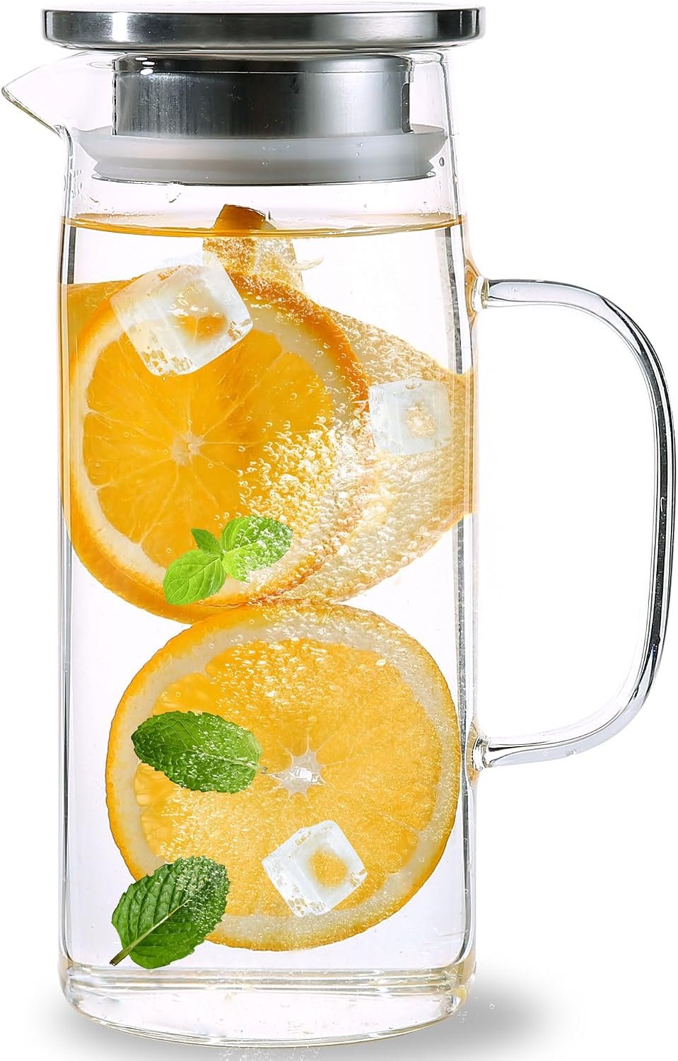 Glass Pitcher With Lid and Spout – Iced Tea and Beverage Pitcher for Fridge, Small Water Jug 1000ml/34oz