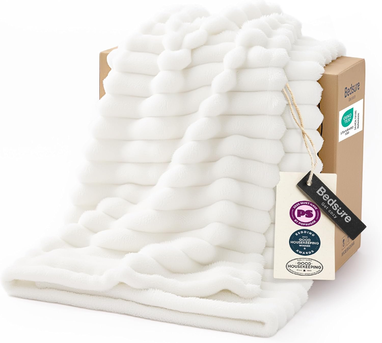 Bedsure GentleSoft White Throw Blanket for Couch – Birthday Gifts for Women Mom Her Girls, Cozy Fleece Blanket for Sofa Bed, Living Room Home Bedroom Decor Dorm Essentials, Off White, 50×60 Inches