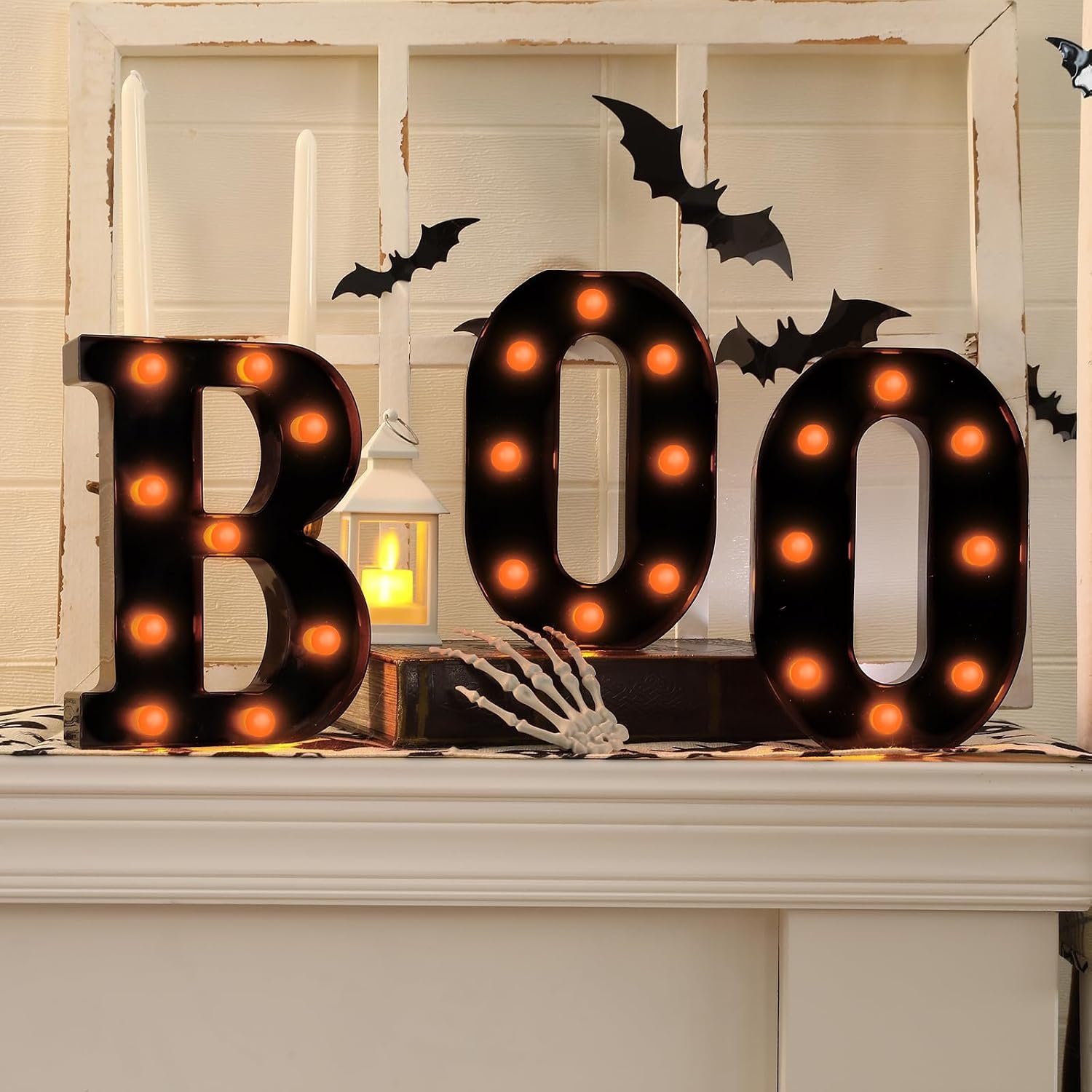 Halloween Decorations-3 Marquee Light up Letters “BOO” Decorative Sign | Halloween Decor for Kitchen Tabletop Fireplace Mantel Party Indoor