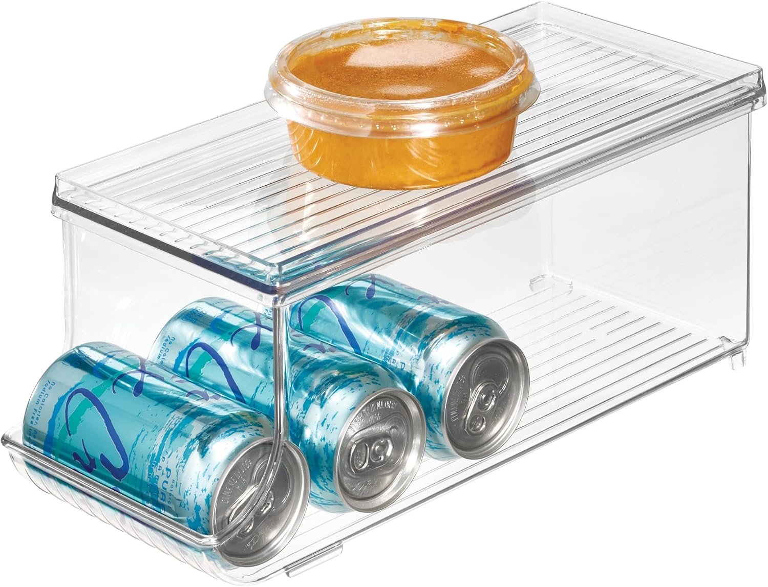 iDesign Soda Can Organizer with Lid, Clear | Clear, For Pantry or Refrigerator, Made in USA