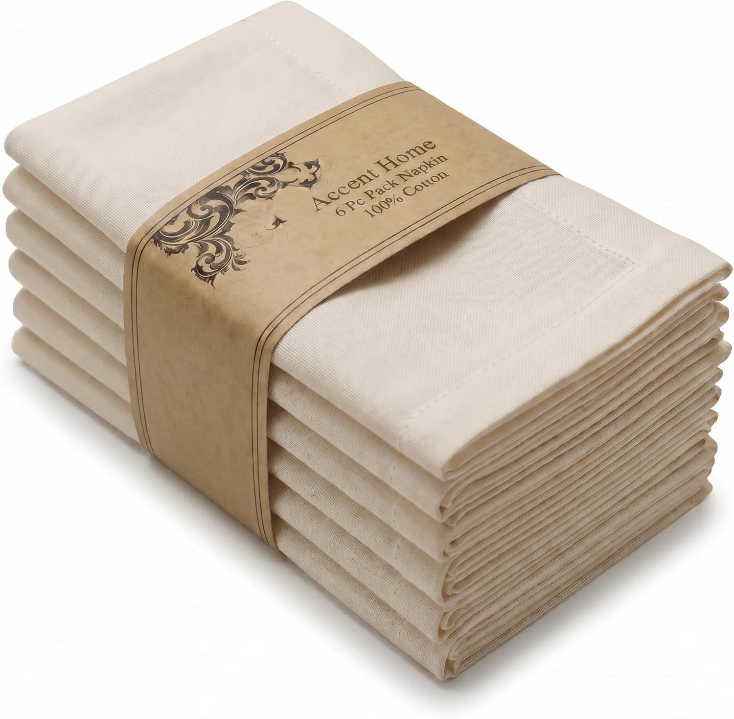 Accent Home Natural Cotton Cloth Napkins Set of 6 Soft & Reusable Dinner