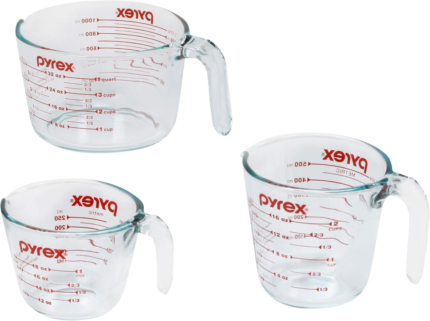 Pyrex Essentials (3-Pack) Glass Measuring Cups Set (1, 2 & 4 Cup) | For prepping, baking and cooking, preheated oven, dishwasher, freezer, and microwave safe