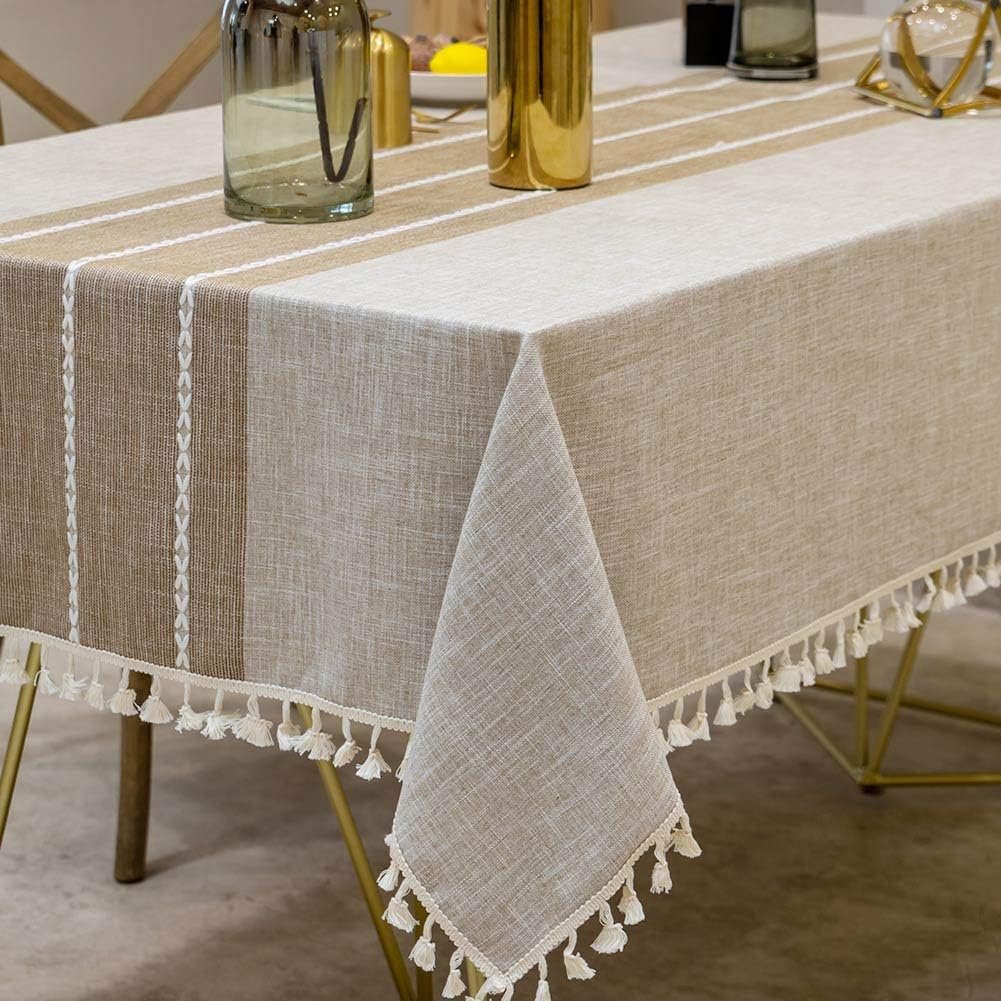 Deep Dream Tablecloths, Waterproof Table Cloth, Linens Wrinkle Free Anti-Fading, Rustic Table Cover Decoration for Kitchen Dinning Christmas (Rectangle/Oblong, 55”x70”,4-6 Seats, Light Coffee)