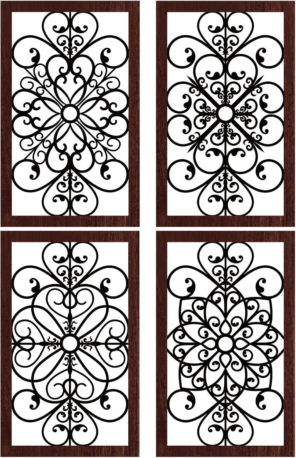 4 Pieces Thicken Rustic Wall Decor Modern Farmhouse Wooden Hollow Carved Design Wall Art for Living Room Bedroom Hallway Decor Office Kitchen Wall Decoration (Traditional Style)