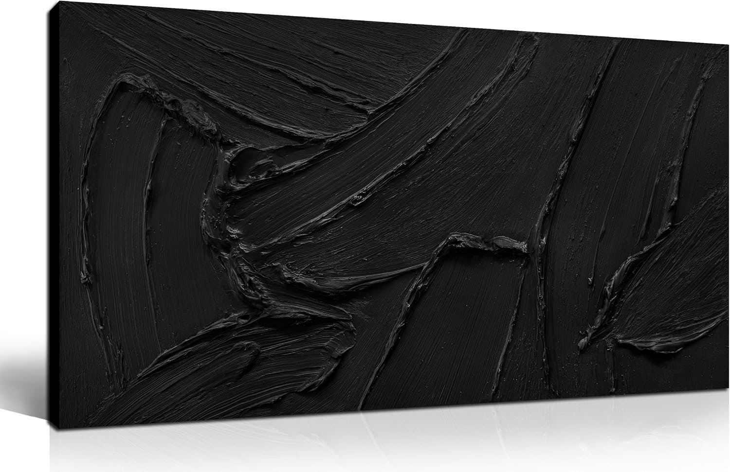MXUNYZ Black Abstract Canvas Art, Hand Painted 3D Thick Texture Painting | 40 x 20 Inch Modern Abstract Pictures Wall Decor For Living Room,Bedroom Hallway Office Wall Decoration