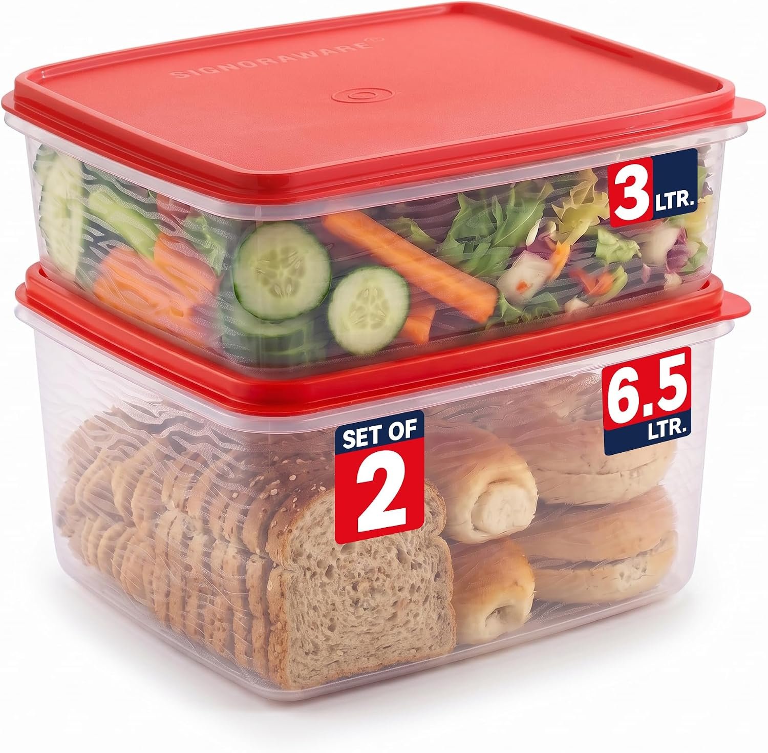 Plastic Storage Containers with Lids – 2-Pack 3L + 6.5L Cupcake Carrier – Leakproof Cookie Storage Containers Airtight – BPA-Free Containers with Lids for Food Storage, Meal Prep, Leftovers, Cupcakes