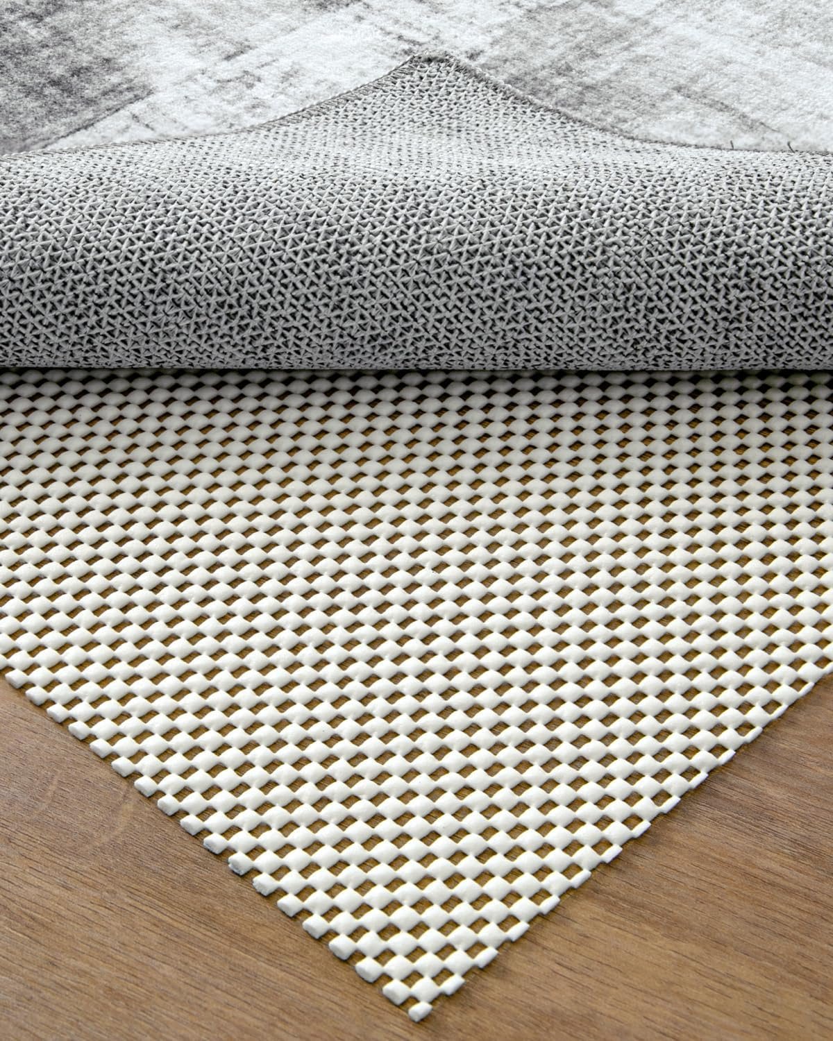 DEXI Rug Pad Gripper for Hardwood Tile Floor, 3×10 Non Slip Under Carpet Padding Cushioned, Waterproof Thick Walking Pads for Area Rugs, White