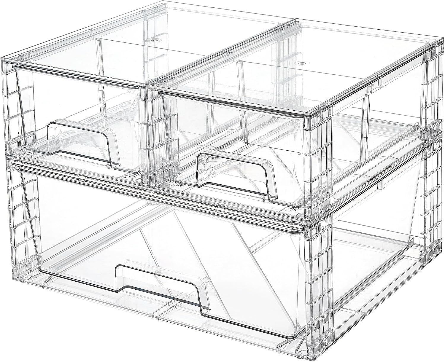 Vtopmart Clear Stackable Storage Drawers, 3 Pack Wide Organizer Set | Wide and Small Pull-Out PET Drawers with Stackable Design for Bathroom Organization, Cabinets, Closets, Pantry and Medicine
