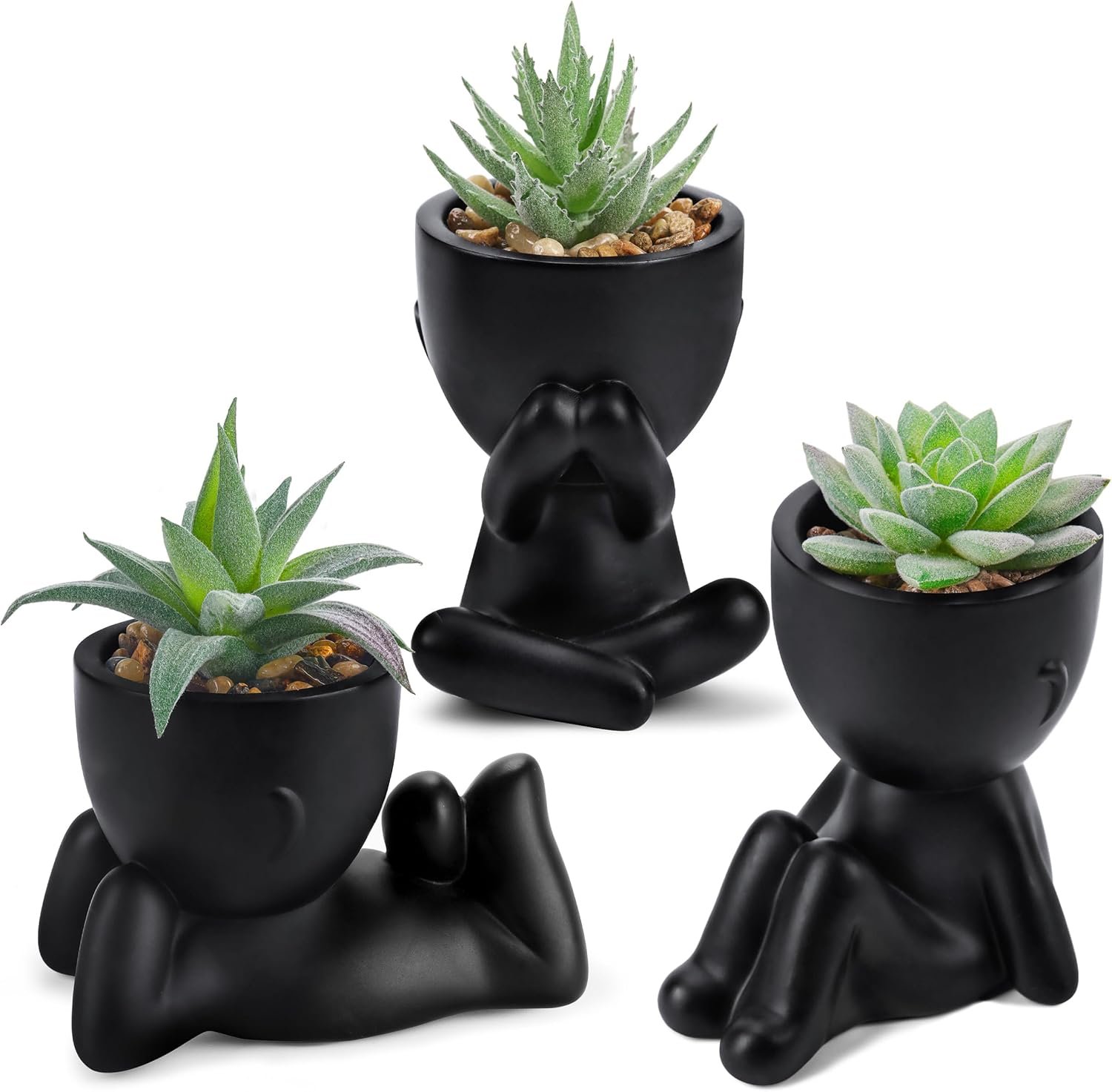 Der Rose 3 Pack Fake Plants in Black Pots for Bathroom Living Room Decor