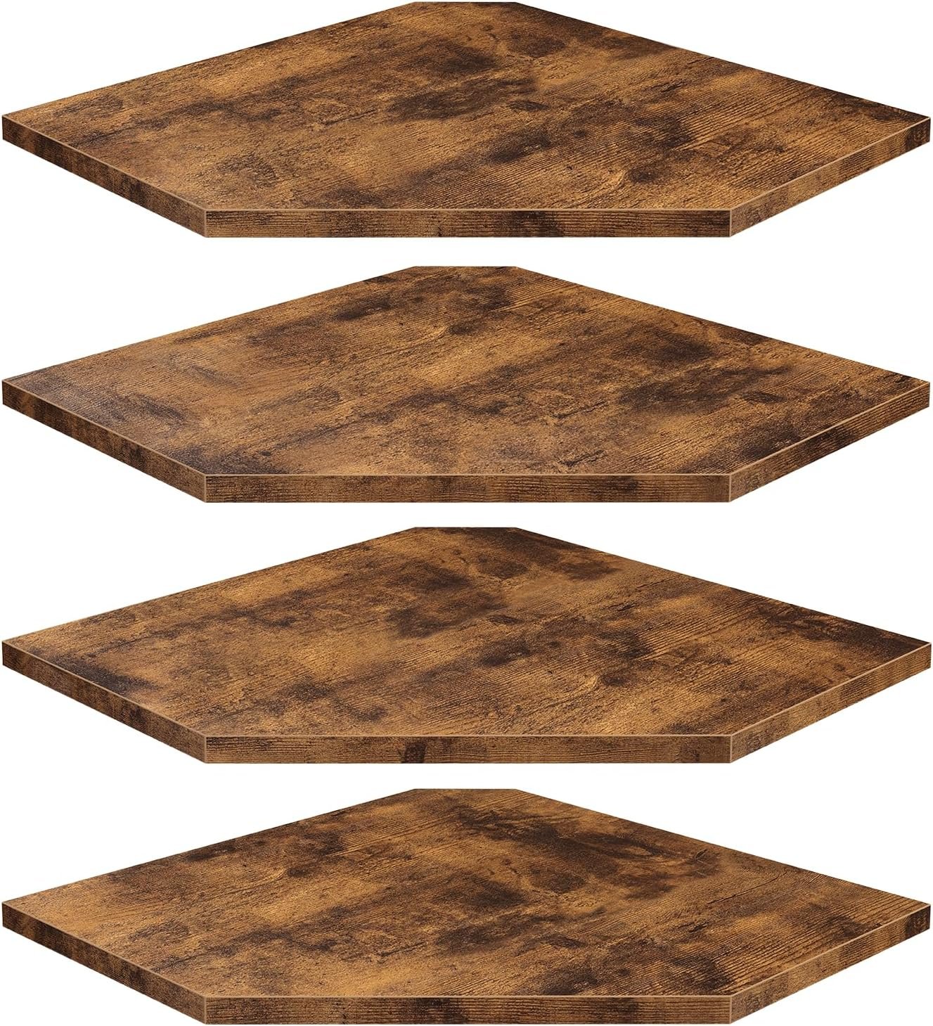Corner Shelf Wall Mount, Set of 4 Floating Corner Shelves with Cord Hole for Cable Box, Wood Corner Hanging Shelves for Bathroom Bedroom Kitchen, Rustic Brown