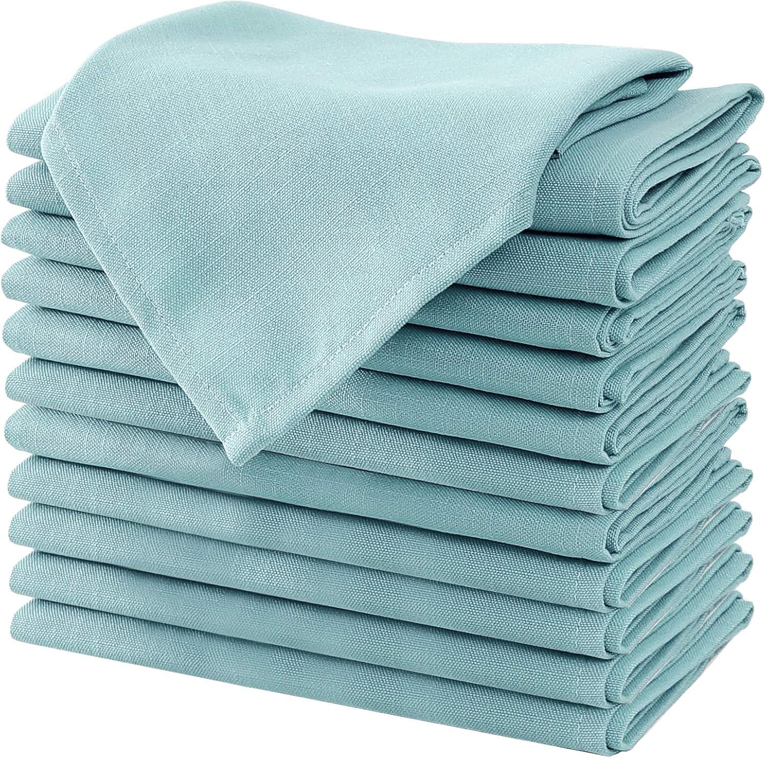 H.VERSAILTEX Cloth Napkins Set of 12 (18″ X 18″) Linen Textured Dinner Napkins Waterproof Extra Soft Thick Durable Reusable Napkins with Hemmed Edges for Dinners, Weddings and Everyday Use, Aqua