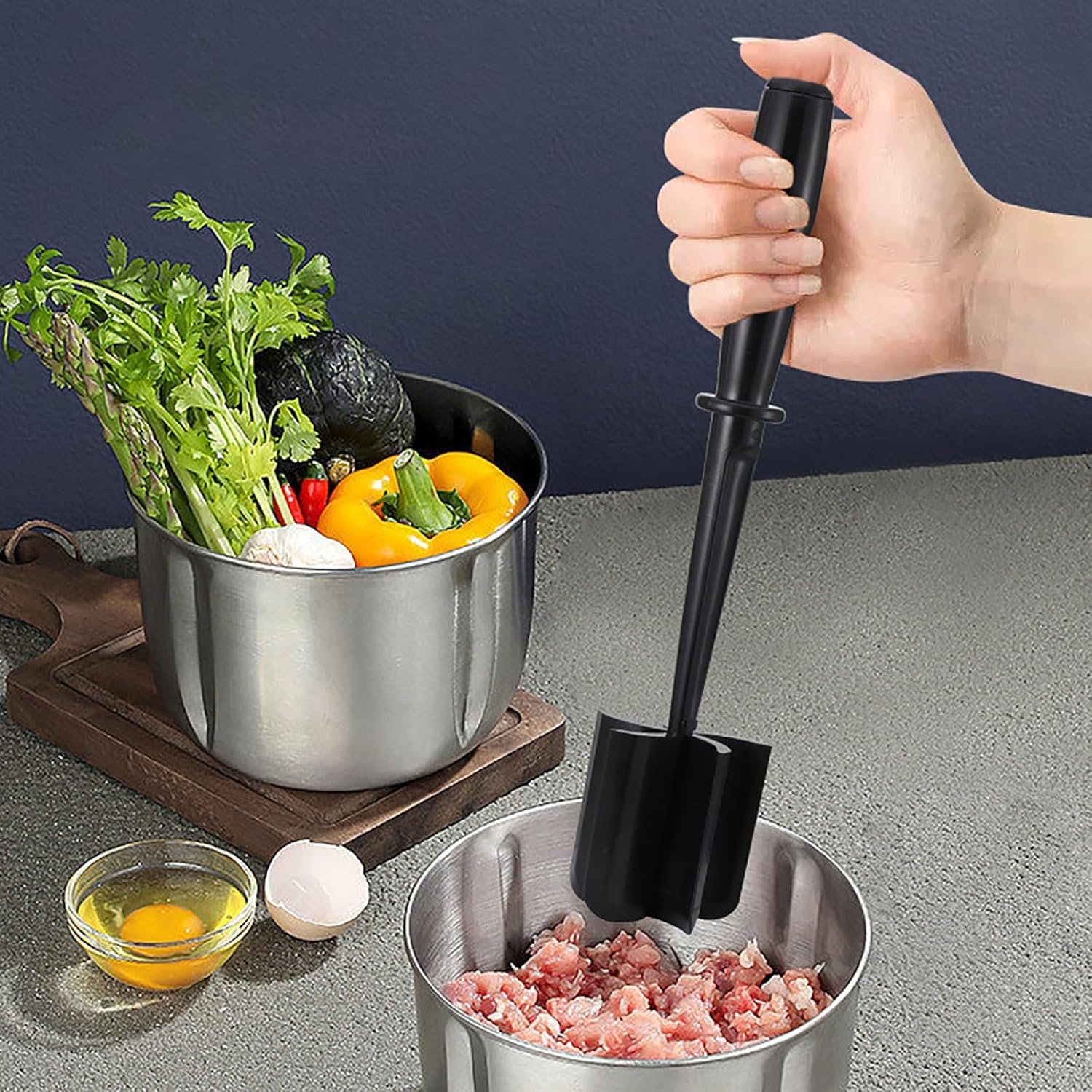 5 Blade Heat Resistant Meat Chopper, Non Scratch Potato Masher Tool, Safe for All Cookware, Kitchen Utensil for Ground Beef, Hamburger Smasher Cooking Tools,Black