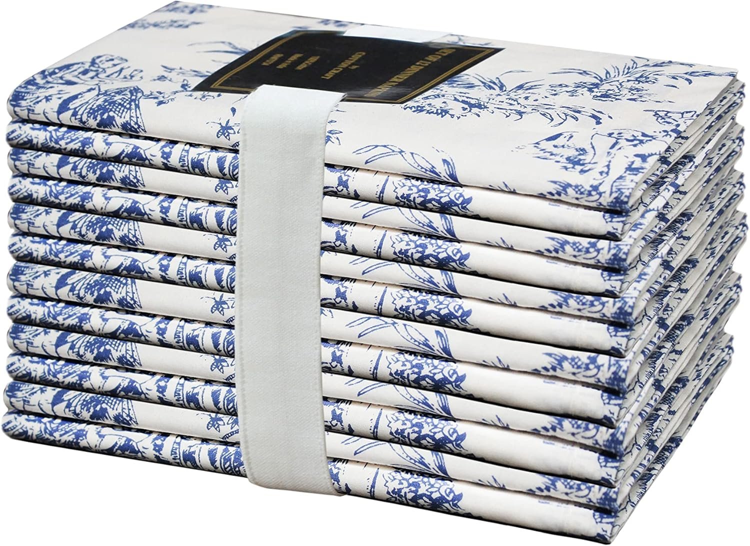 COTTON CRAFT Cloth Napkin – French Country Toile 12 Pack 100% Cotton Napkin | 18×18 inches – Blue – Soft Absorbent Reusable Napkins – Everyday Spring Summer Fall Christmas Holiday Party Dinner Napkins