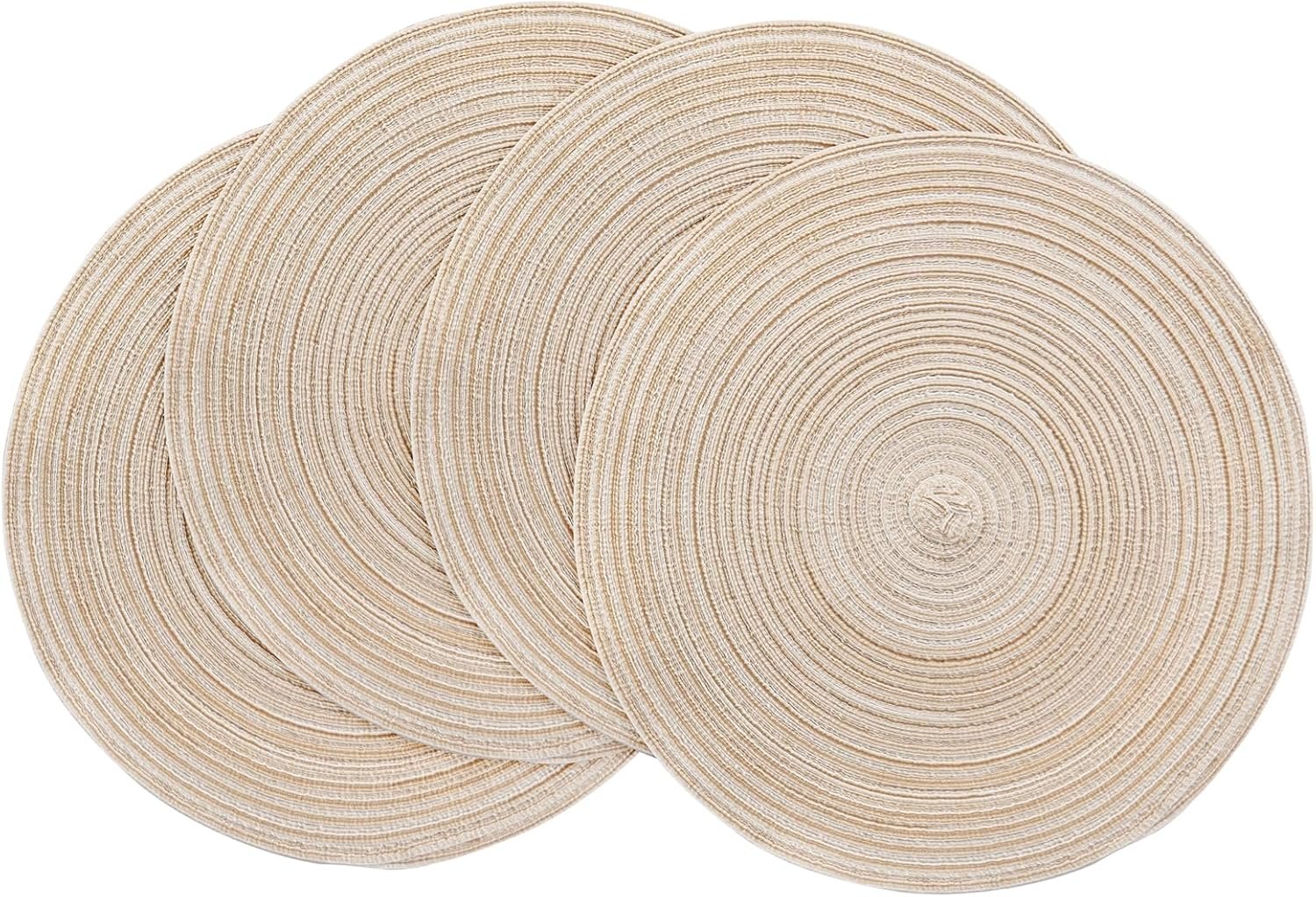15 Inch Round Braided Placemats Set of 4, Washable Heat Resistant Cotton Polyester Circle Place Mats for Kitchen Dining Table – Canvas Beige