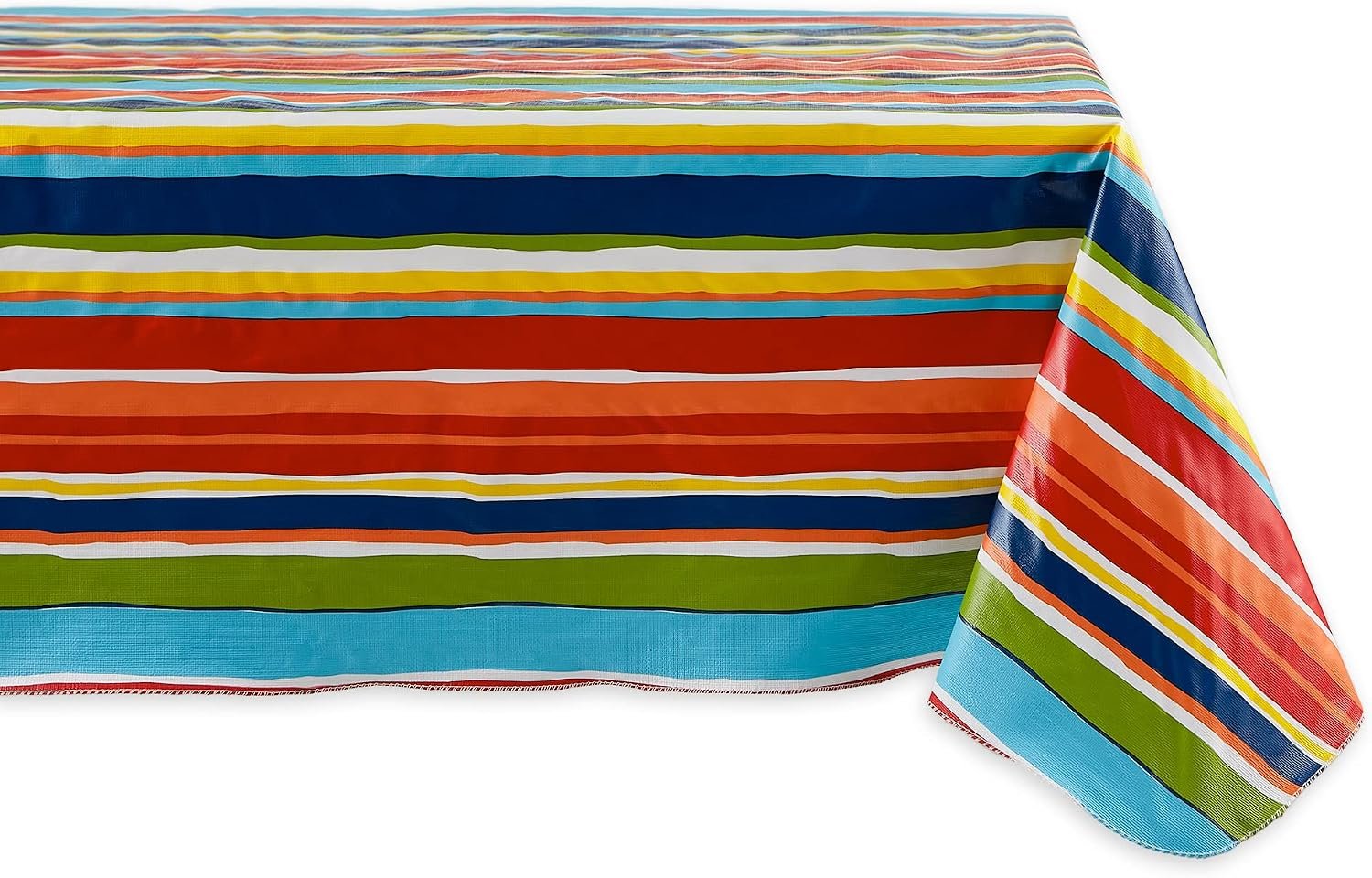 DII Vinyl Tabletop Collection Indoor/Outdoor Spill-Proof Flannel Backed Tablecloth, Rectangle, 60×84, Summer Stripe