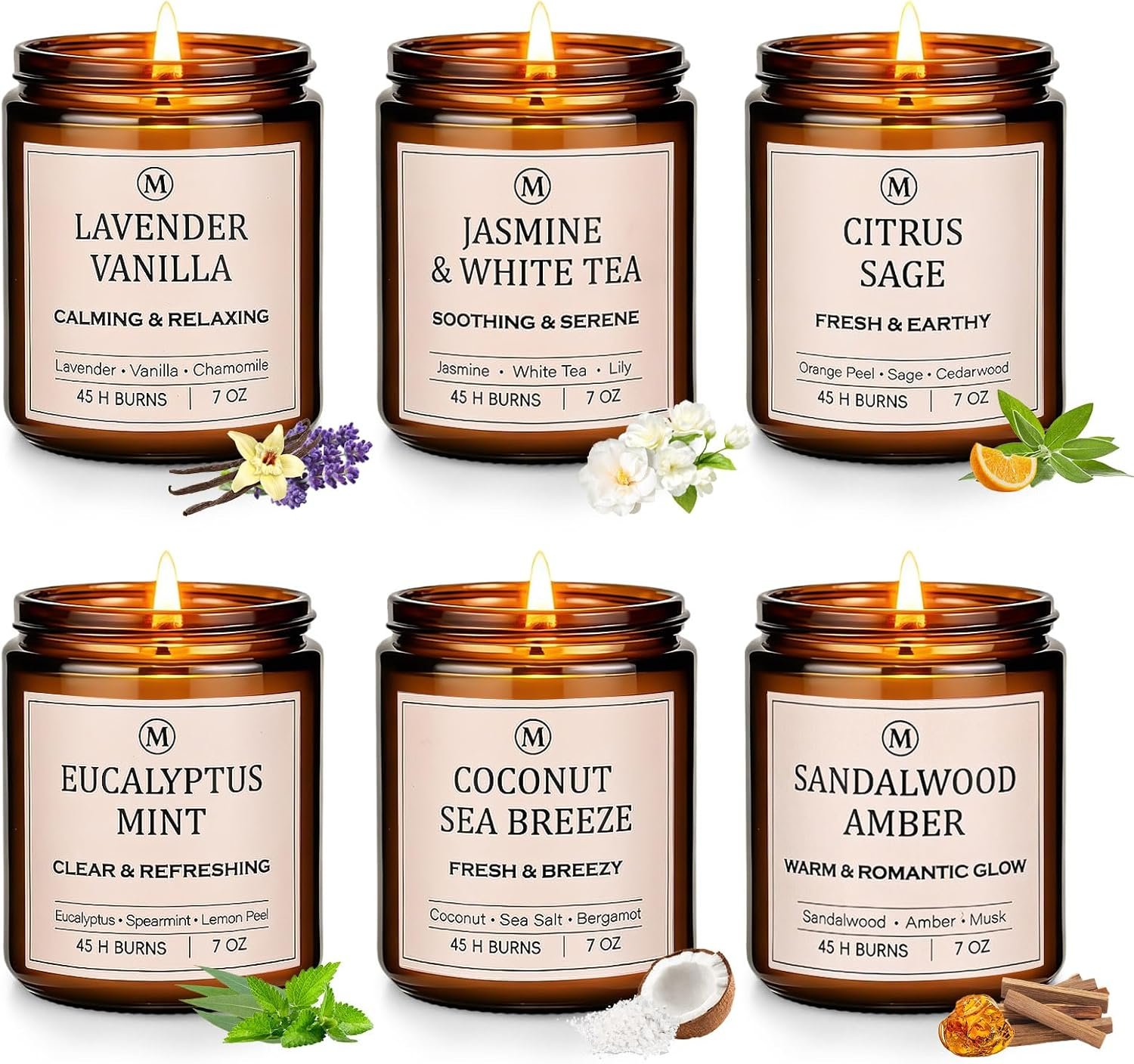 Scented Candles for Home, 6-Pack Soy Candle Gift Set, Up to 300 Hours | Six Relaxing Scents, 7oz Each. Natural Long-Lasting Aromatherapy Candles for Home, Spa Relaxation & Birthday Gifts for Women