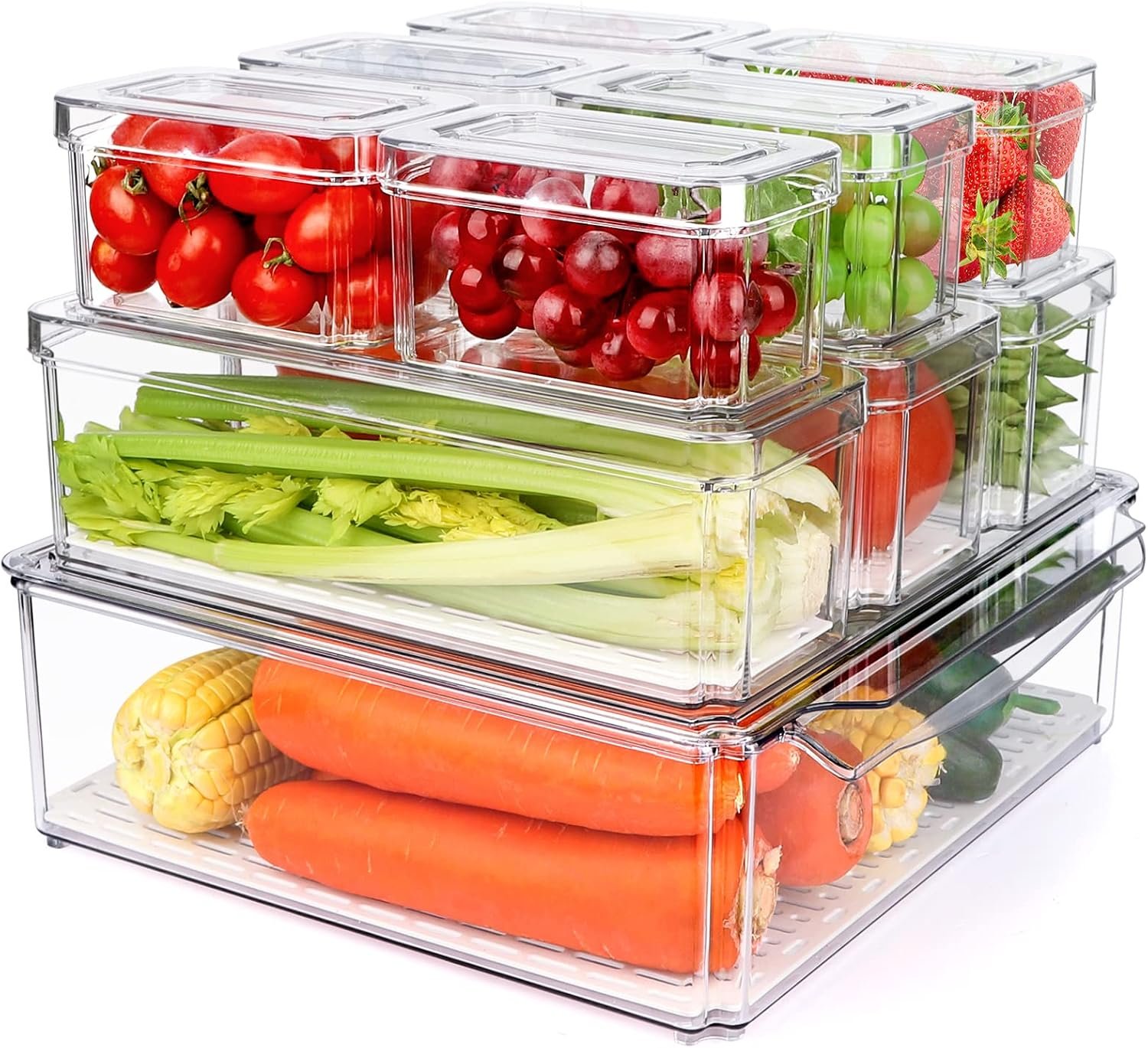 10 Pack Refrigerator Pantry Organizer Bins with Lids, Fridge Organizer Bins | PBA-Free Refrigerator Pantry Organizer Bins, Clear Plastic Food Storage Bins for Cabinets, Fruits, Vegetables, Cereals