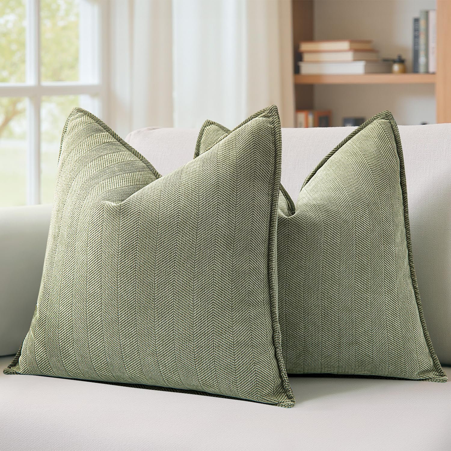 MIULEE Pack of 2 Sage Green Decorative Chenille Pillow Covers 20×20 Inch | Soft Couch Throw Pillows,Farmhouse Cushion Covers with Elegant Design for Sofa,Bedroom,Living Room,Spring Home Decor