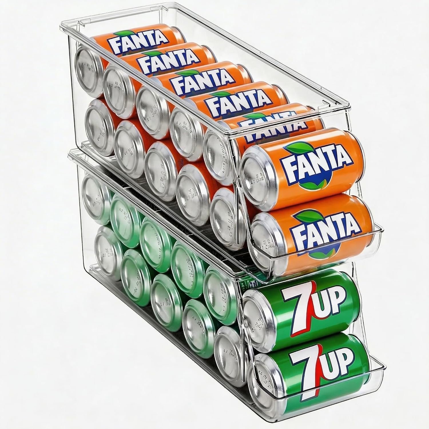 Extra Long and Enlarged Soda Can Dispenser with Lid for Refrigerator -Stackable Drink Organizer for Fridge, Pantry – Holds 12 Cans Each, BPA Free – 2 Pack