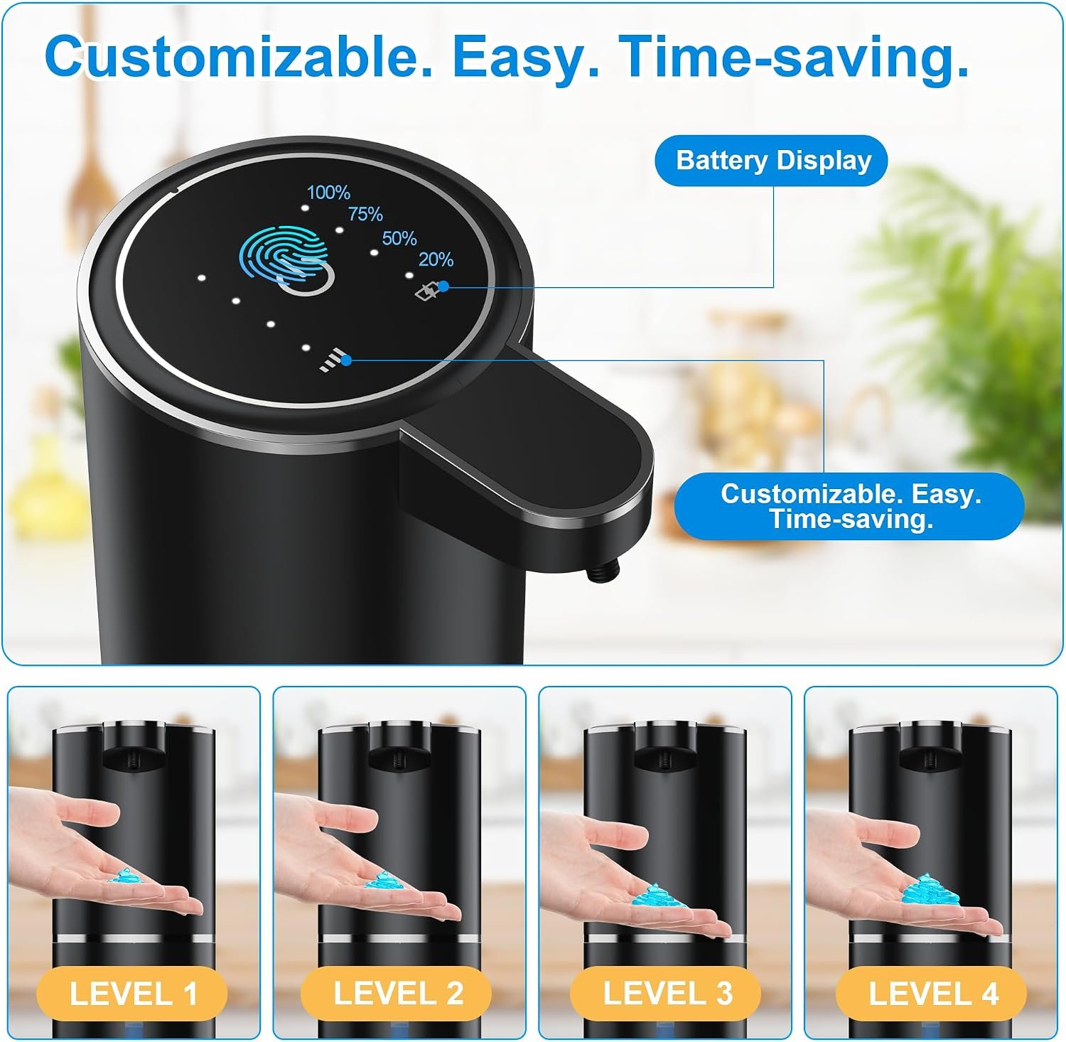Touchless Automatic Soap Dispenser – 1200mAh Rechargeable | Liquid Soap Dispenser Wall Mount, 4 Adjustable Dispensing Levels for Kitchen & Bathroom